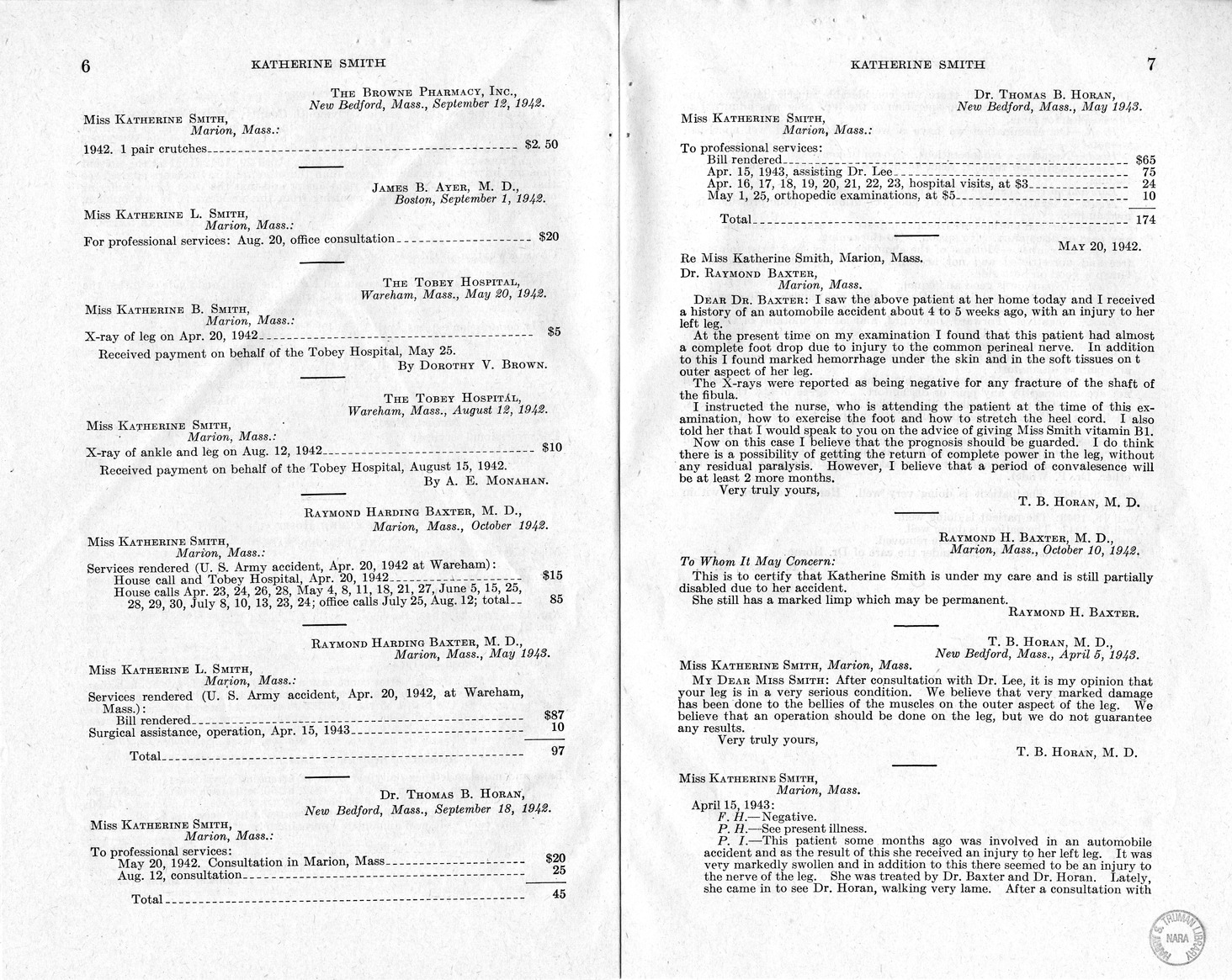 Memorandum from Frederick J. Bailey to M. C. Latta, H.R. 1567, For the Relief of Katherine Smith, with Attachments