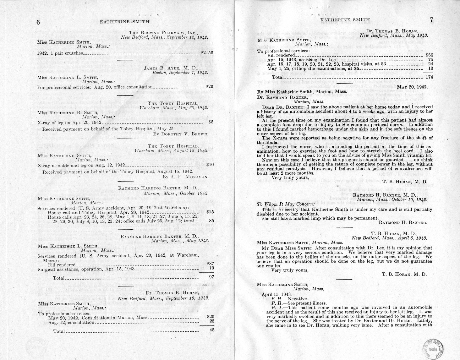 Memorandum from Frederick J. Bailey to M. C. Latta, H.R. 1567, For the Relief of Katherine Smith, with Attachments