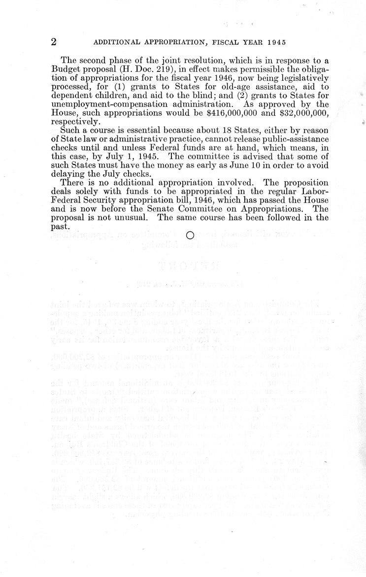 Memorandum from Harold D. Smith to M. C. Latta, H.J. Res. 212, Making a Supplemental Appropriation for the For the Fiscal Year Ending June 30, 1945, for the Children's Bureau, Department of Labor, and for Other Purposes, with Attachments