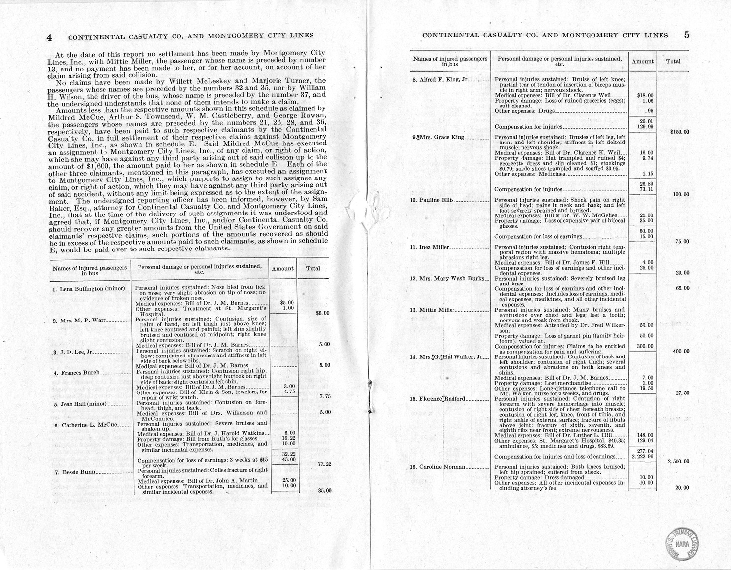 Memorandum from Frederick J. Bailey to M. C. Latta, H.R. 1307, For the Relief of Montgomery City Lines, Incorporated, with Attachments