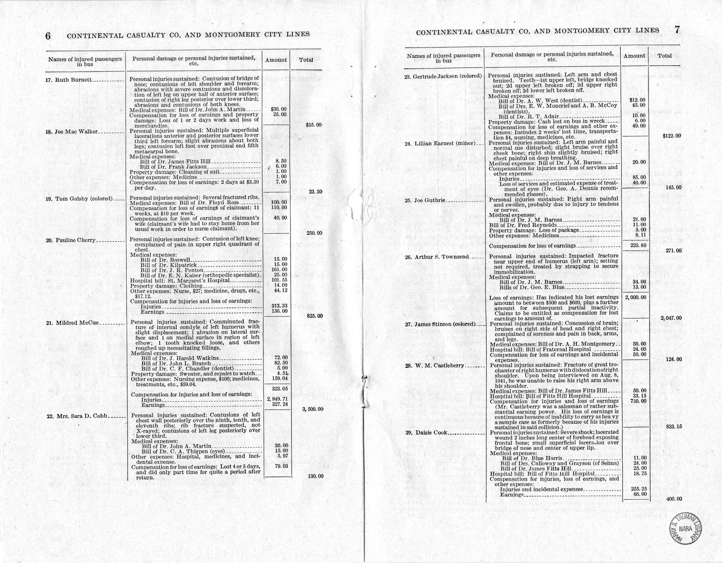 Memorandum from Frederick J. Bailey to M. C. Latta, H.R. 1307, For the Relief of Montgomery City Lines, Incorporated, with Attachments