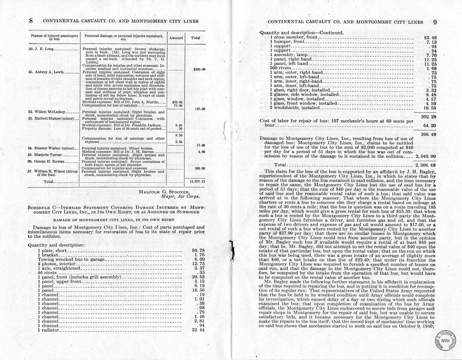 Memorandum from Frederick J. Bailey to M. C. Latta, H.R. 1307, For the Relief of Montgomery City Lines, Incorporated, with Attachments