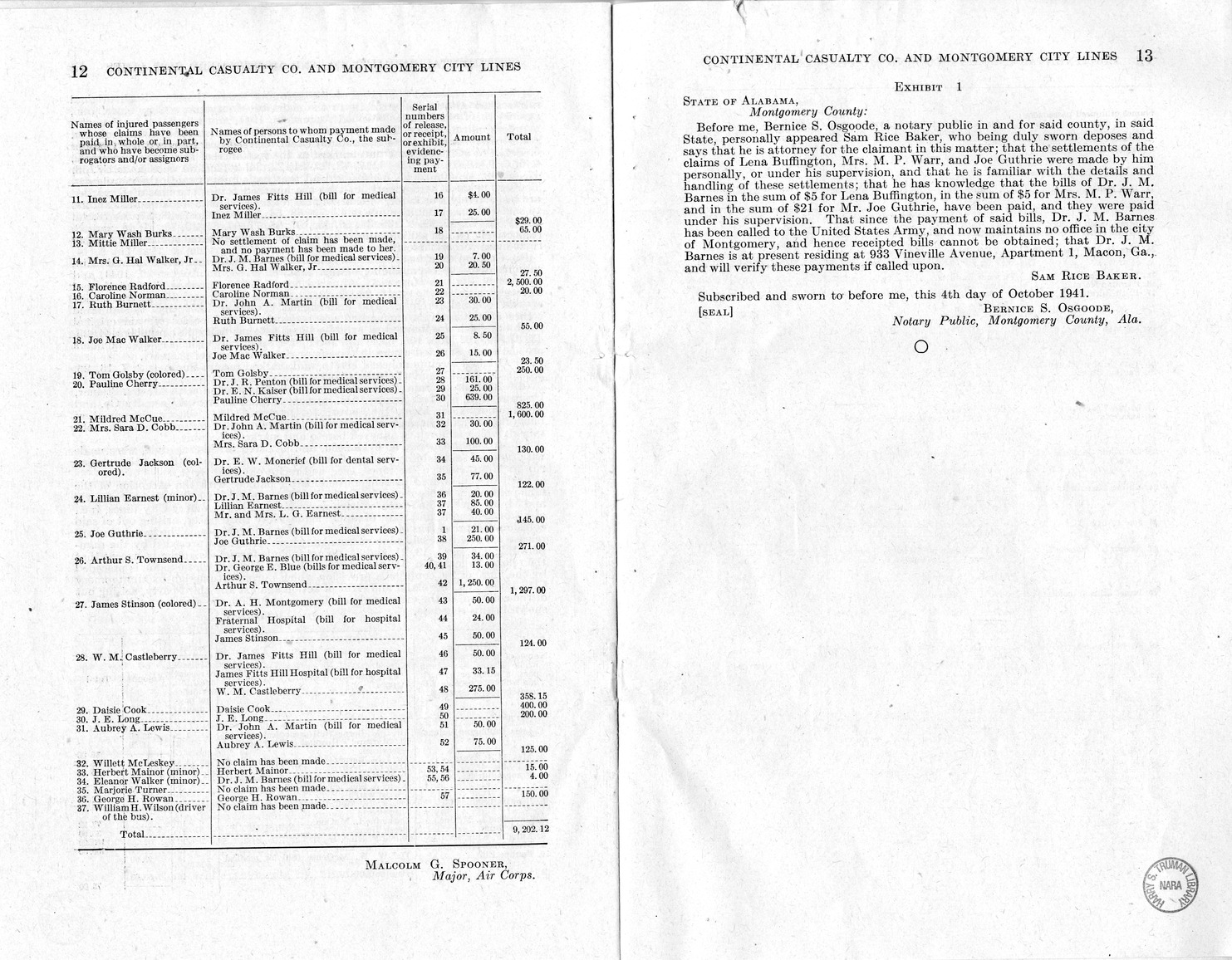 Memorandum from Frederick J. Bailey to M. C. Latta, H.R. 1307, For the Relief of Montgomery City Lines, Incorporated, with Attachments