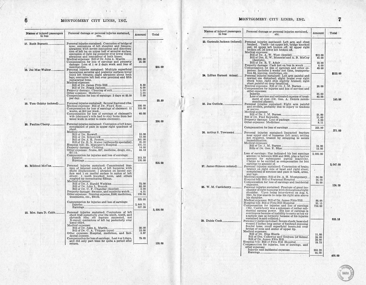 Memorandum from Frederick J. Bailey to M. C. Latta, H.R. 1307, For the Relief of Montgomery City Lines, Incorporated, with Attachments