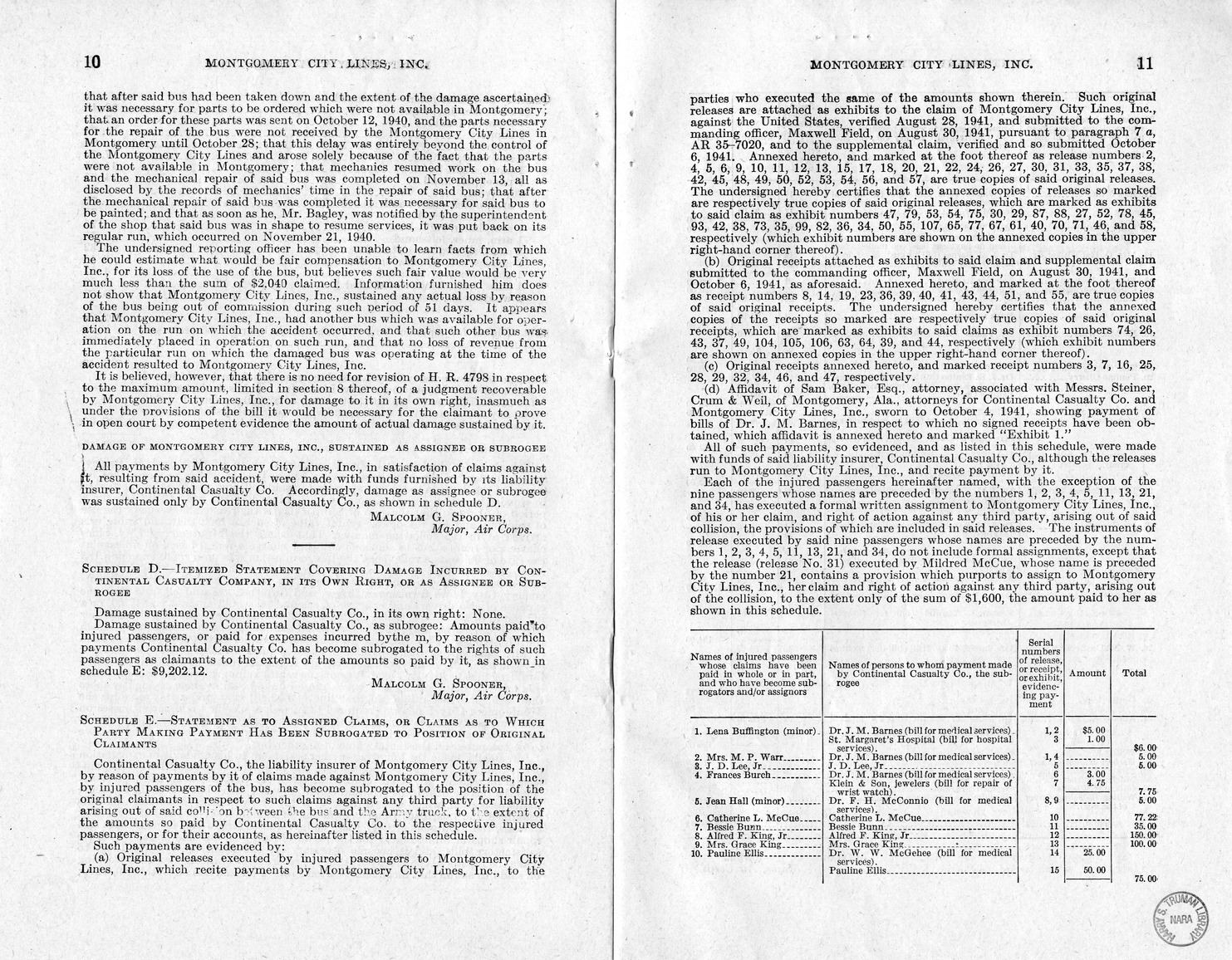 Memorandum from Frederick J. Bailey to M. C. Latta, H.R. 1307, For the Relief of Montgomery City Lines, Incorporated, with Attachments