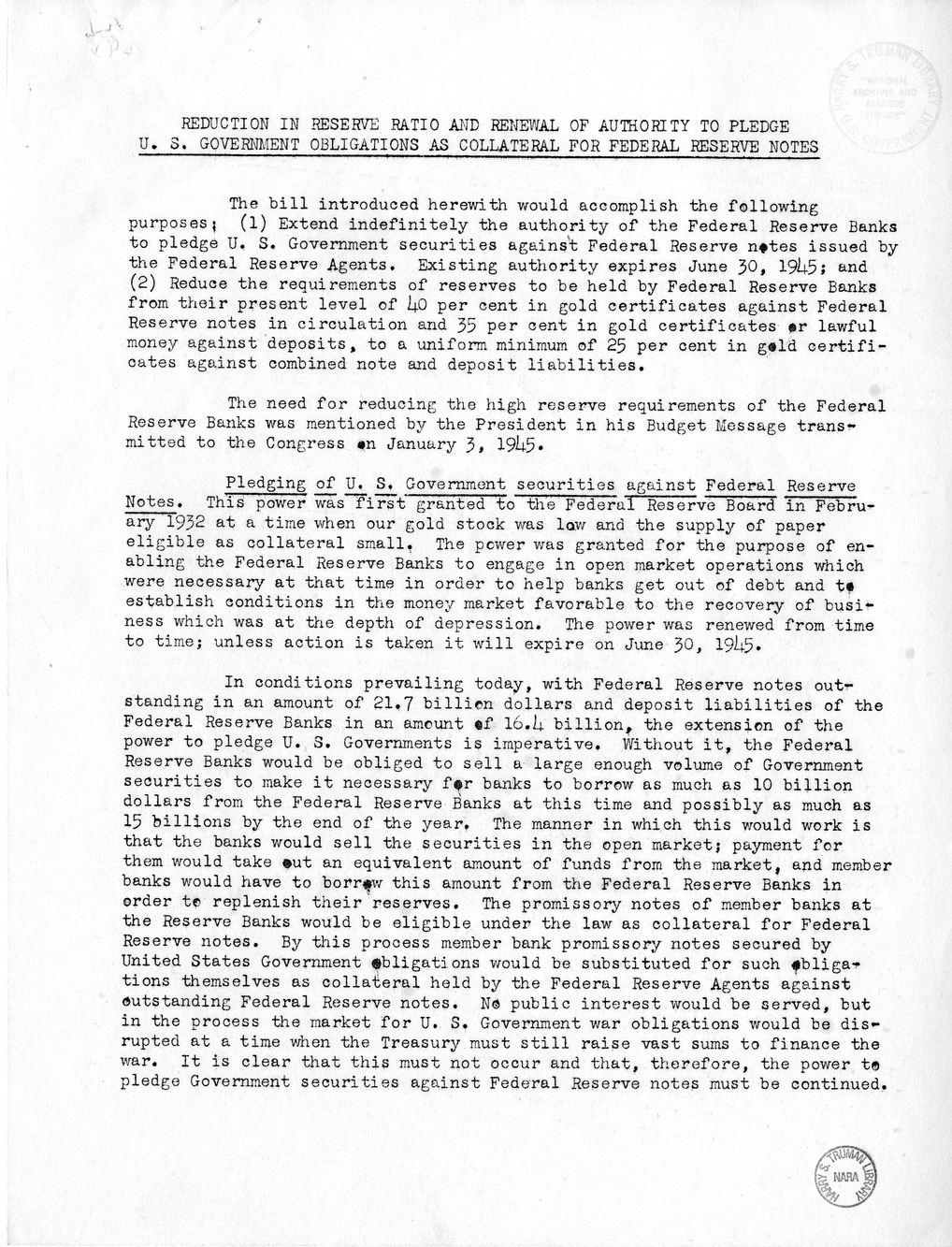 Memorandum from Harold D. Smith to M. C. Latta, S. 510, To Amend Sections 11(c) and 16 of the Federal Reserve Act, as Amended, and for Other Purposes, with Attachments