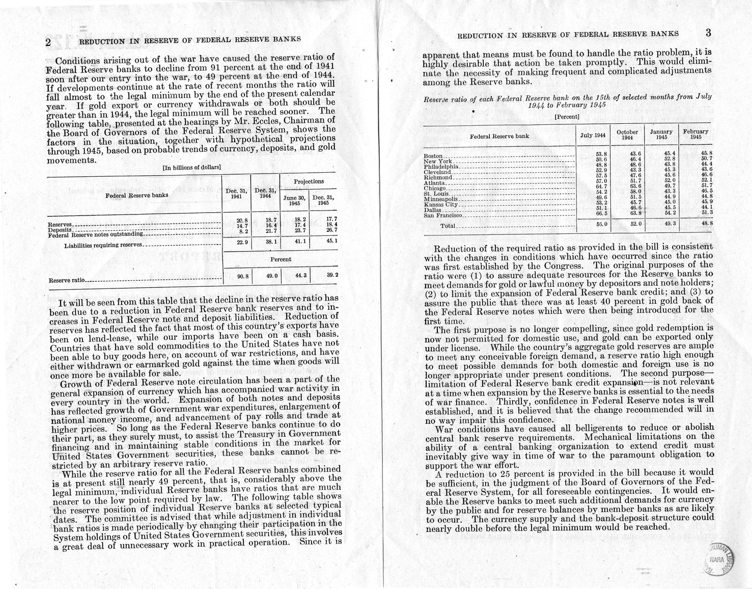 Memorandum from Harold D. Smith to M. C. Latta, S. 510, To Amend Sections 11(c) and 16 of the Federal Reserve Act, as Amended, and for Other Purposes, with Attachments
