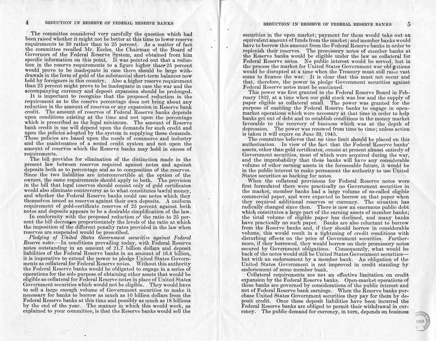 Memorandum from Harold D. Smith to M. C. Latta, S. 510, To Amend Sections 11(c) and 16 of the Federal Reserve Act, as Amended, and for Other Purposes, with Attachments