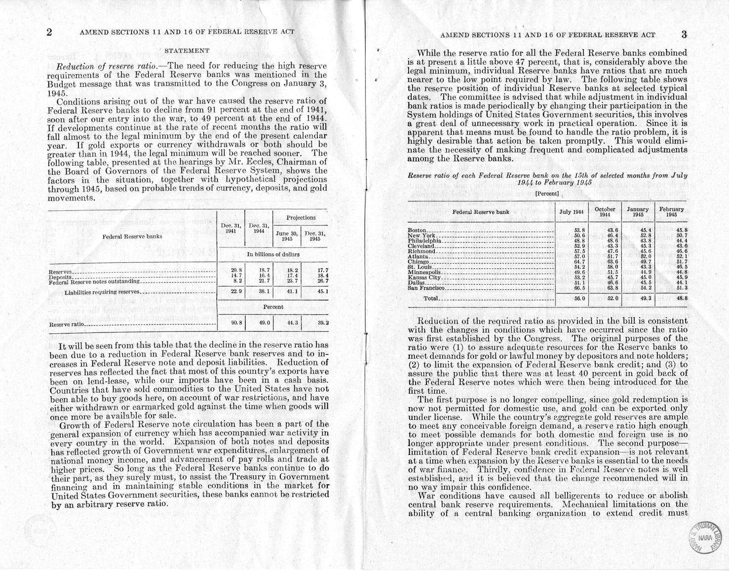 Memorandum from Harold D. Smith to M. C. Latta, S. 510, To Amend Sections 11(c) and 16 of the Federal Reserve Act, as Amended, and for Other Purposes, with Attachments