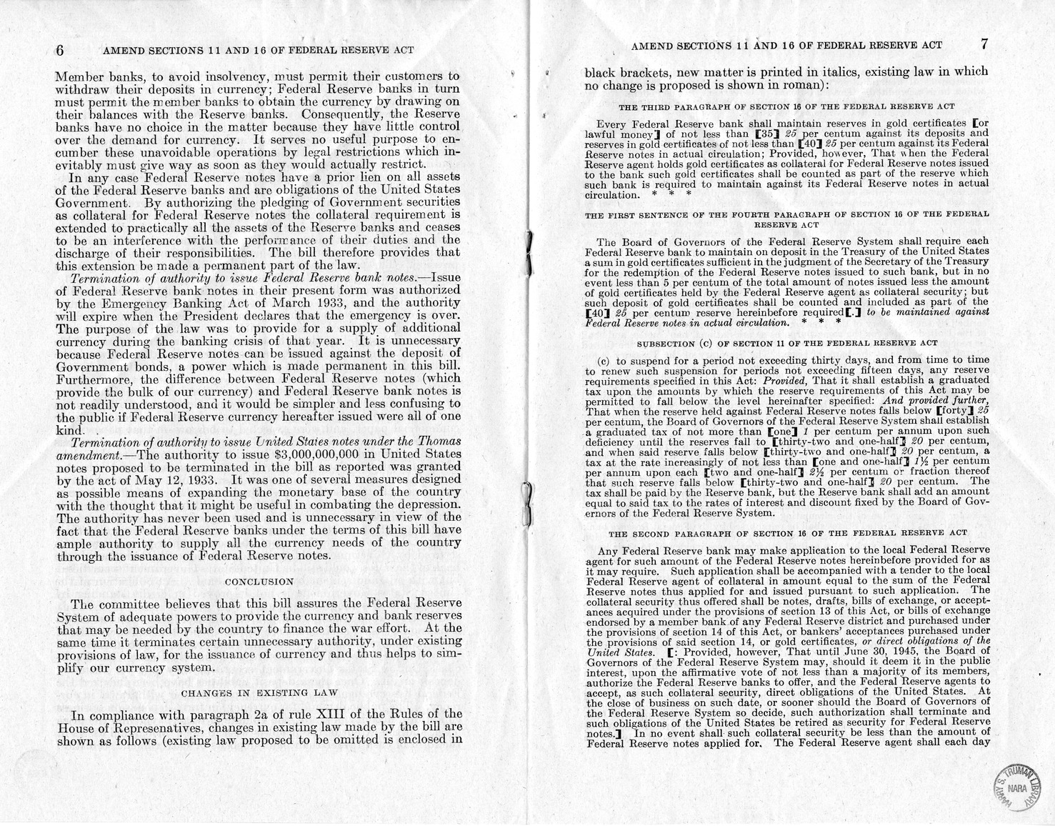 Memorandum from Harold D. Smith to M. C. Latta, S. 510, To Amend Sections 11(c) and 16 of the Federal Reserve Act, as Amended, and for Other Purposes, with Attachments