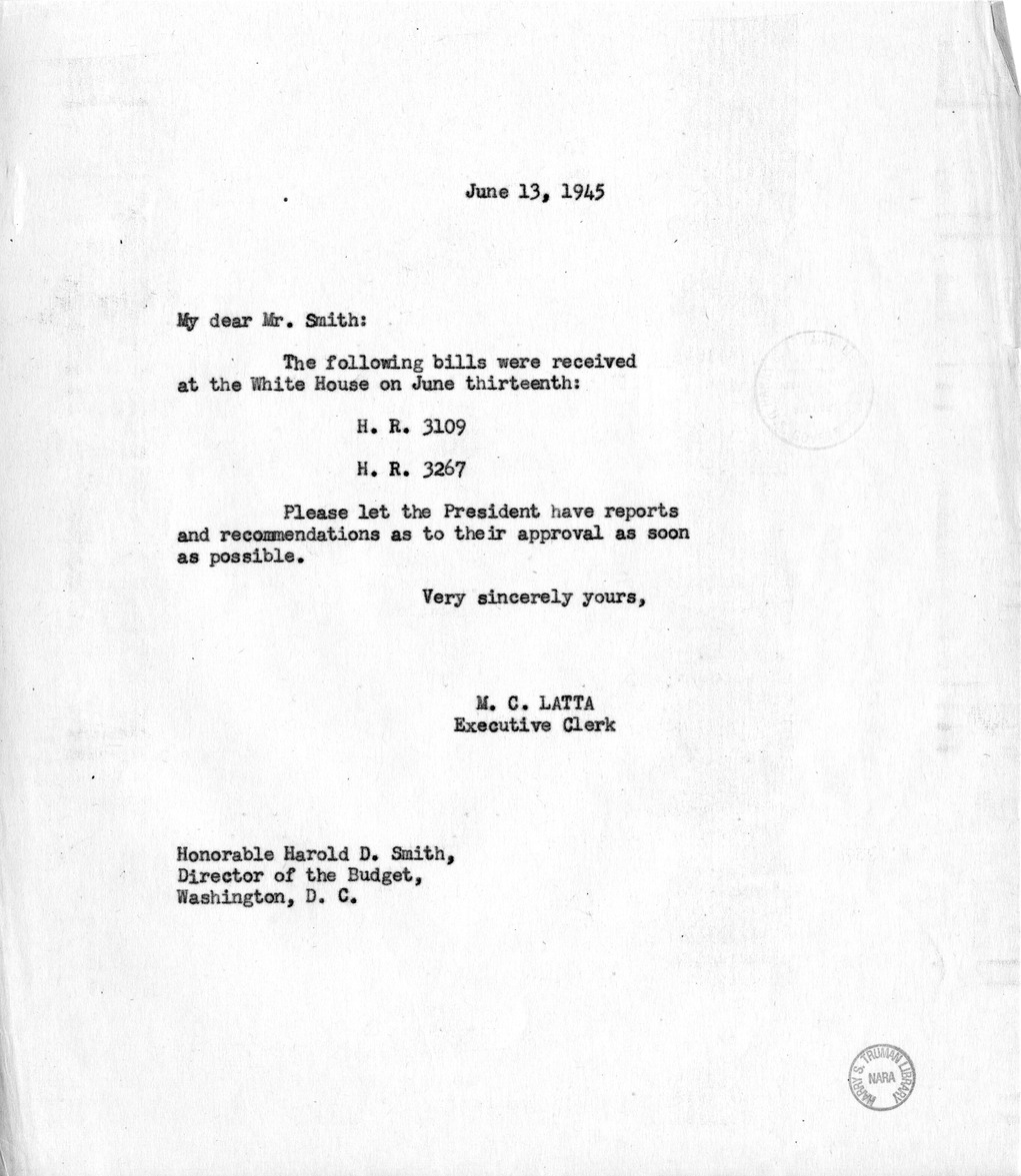 Memorandum from M. C. Latta to Harold D. Smith