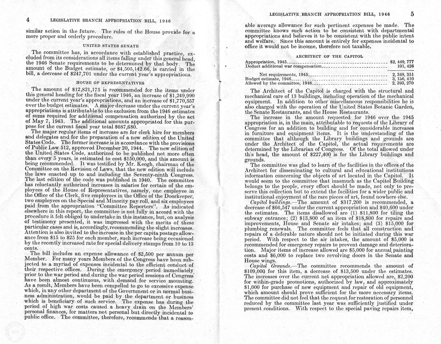 Memorandum from Harold D. Smith to M. C. Latta, H.R. 3109, Making Appropriations for the Legislative Branch for the Fiscal Year Ending June 30, 1946, with Attachments