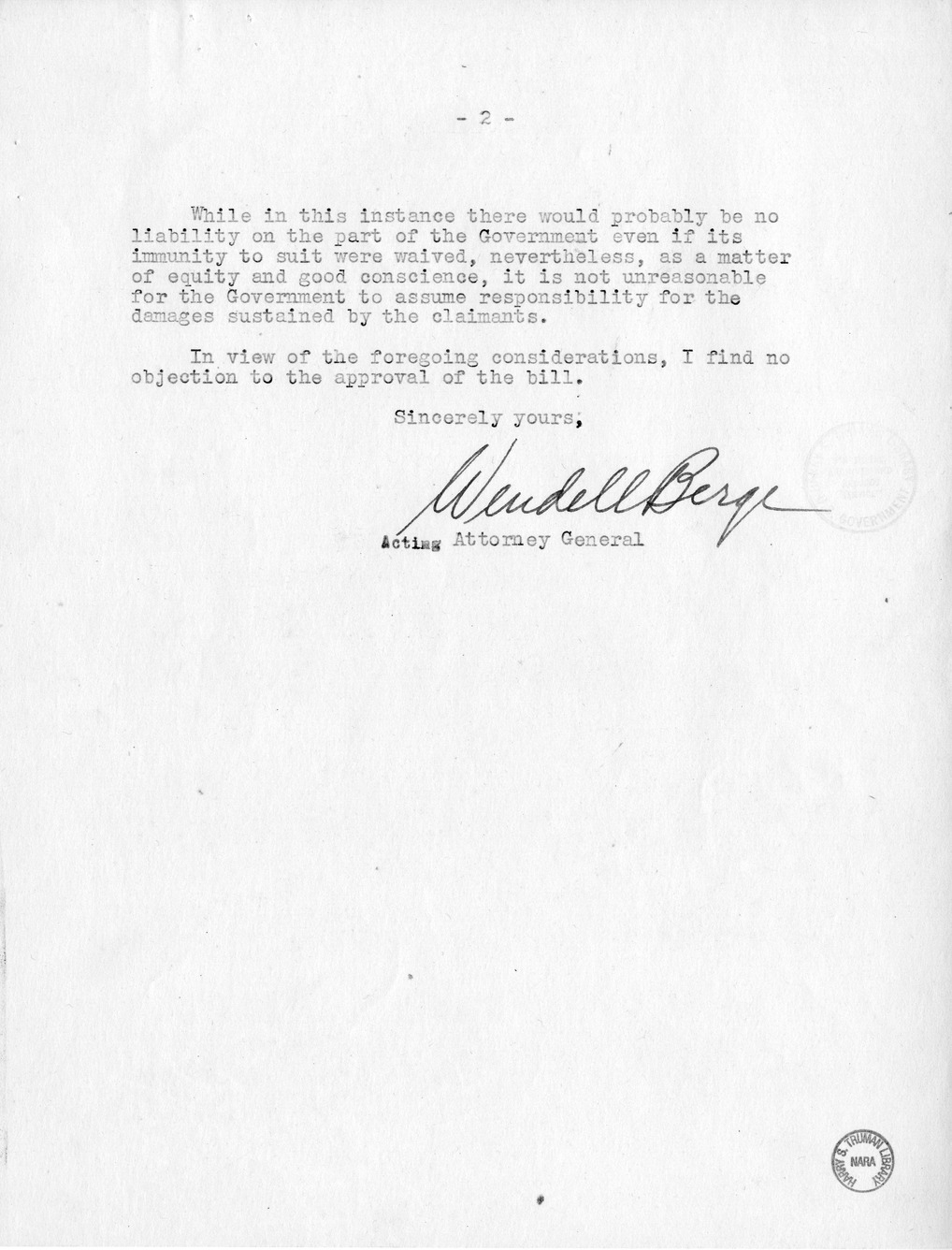 Memorandum from Harold D. Smith to M. C. Latta, S. 392, For the Relief of Nebraska Wesleyan University and Herman Platt, with Attachments