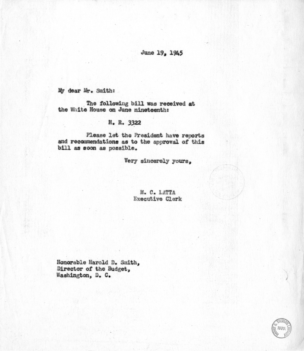 Memorandum from M. C. Latta to Harold D. Smith