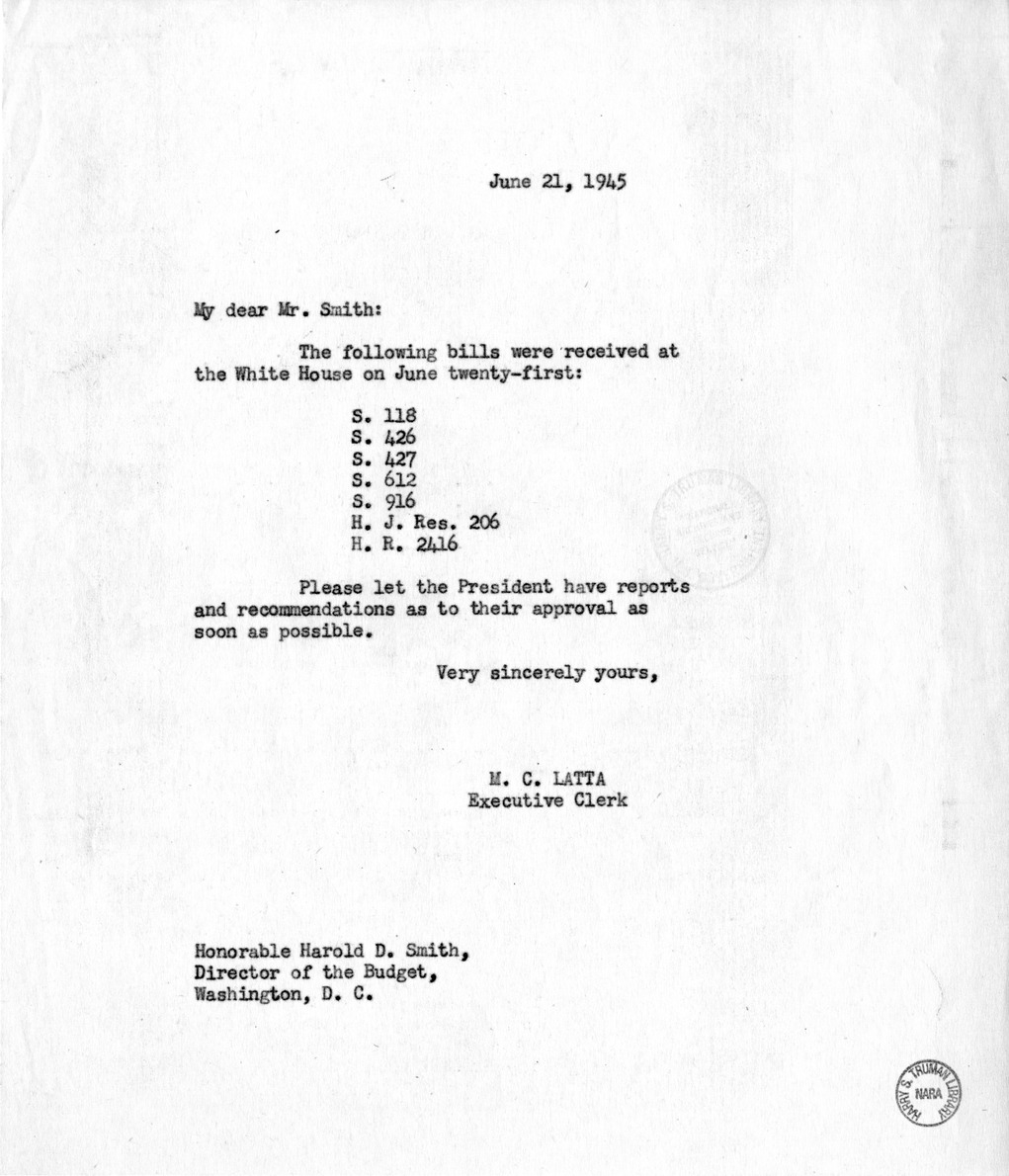 Memorandum from M. C. Latta to Harold D. Smith