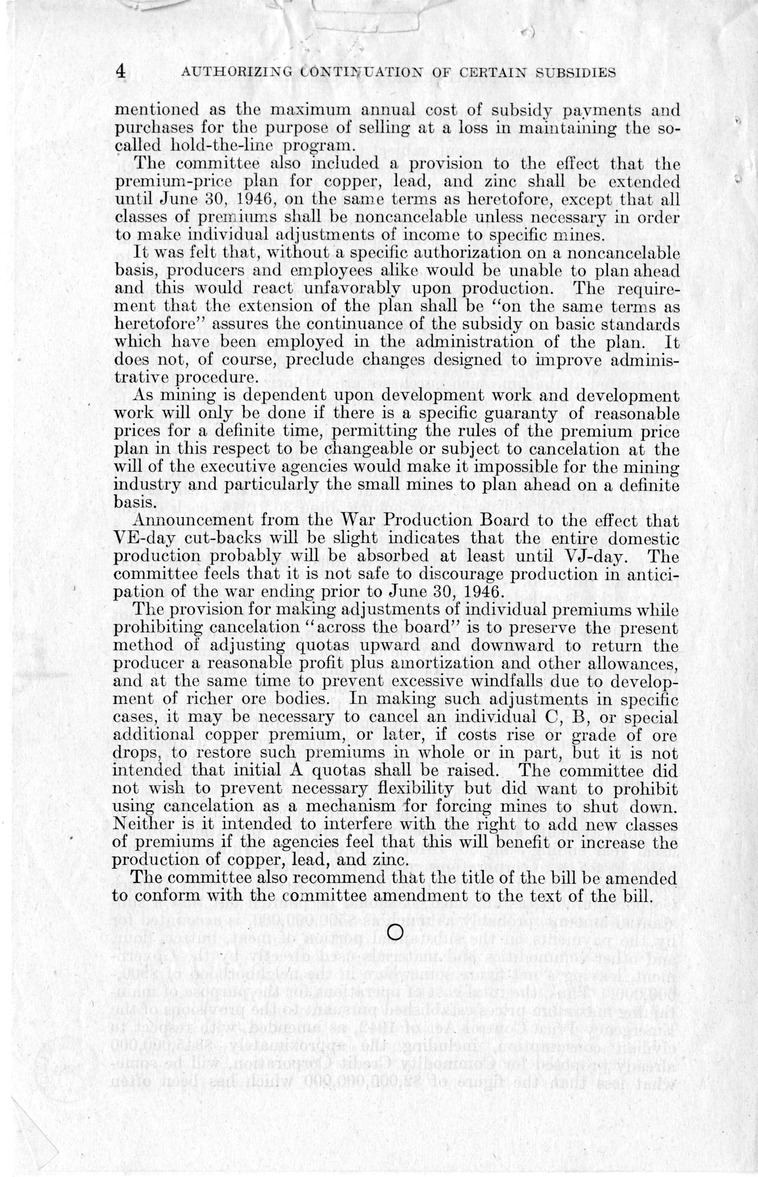 Memorandum from Harold D. Smith to M. C. Latta, S. 502, To Permit the Continuation of Certain Subsidy Payments and Certain Purchase and Sale Operations by Corporations Created Pursuant to Section 5d (3) of the Reconstruction Finance Corporation Act, with 