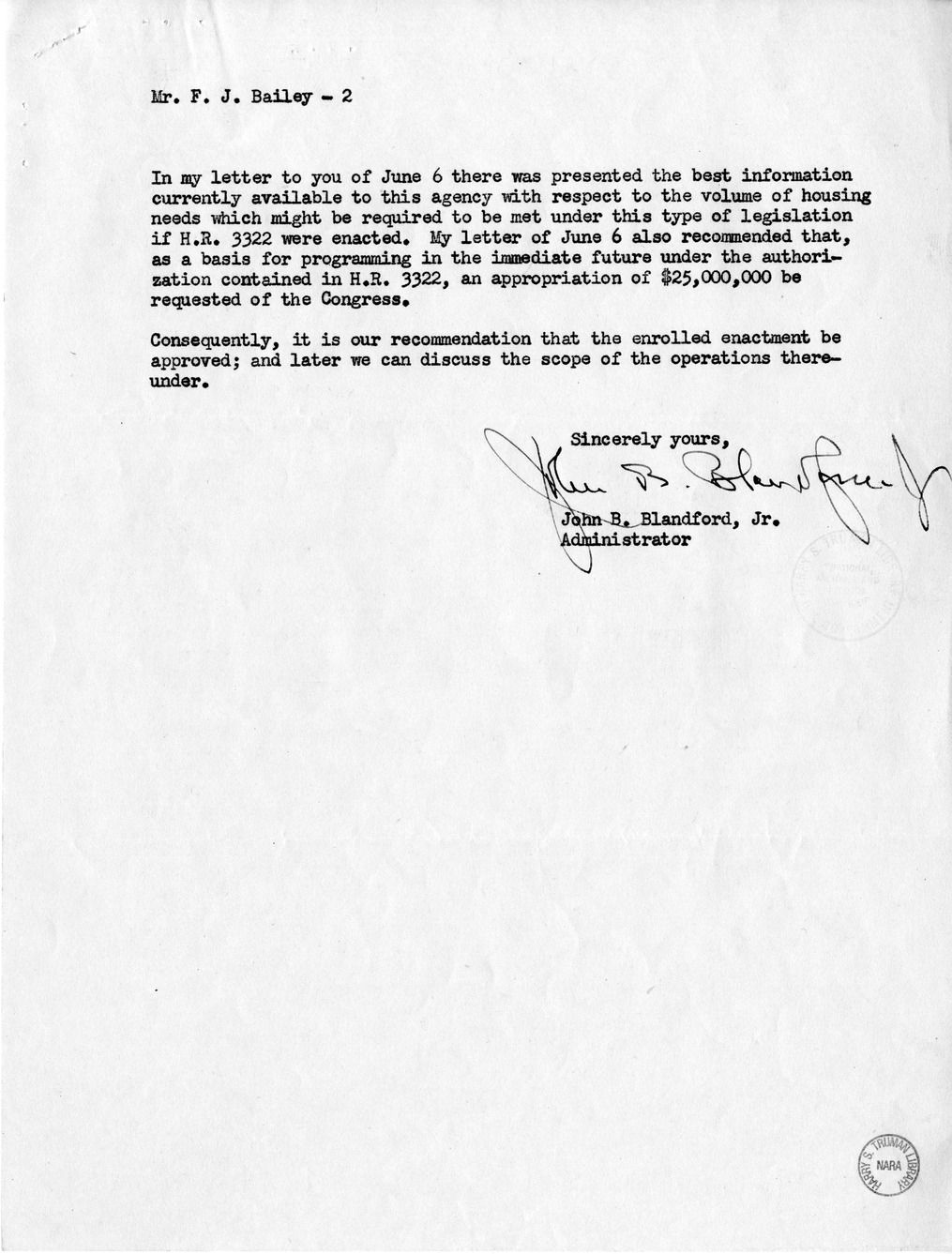 Memorandum from Harold D. Smith to M. C. Latta, H.R. 3322, To Amend An Act to Expedite the Provisions of Housing in Connection With National Defense, Approved October 14, 1940, as Amended, with Attachments