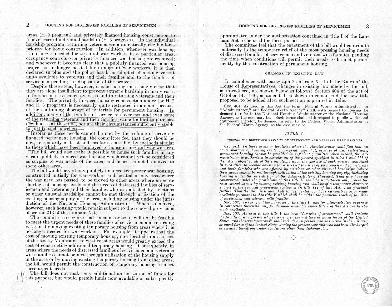 Memorandum from Harold D. Smith to M. C. Latta, H.R. 3322, To Amend An Act to Expedite the Provisions of Housing in Connection With National Defense, Approved October 14, 1940, as Amended, with Attachments