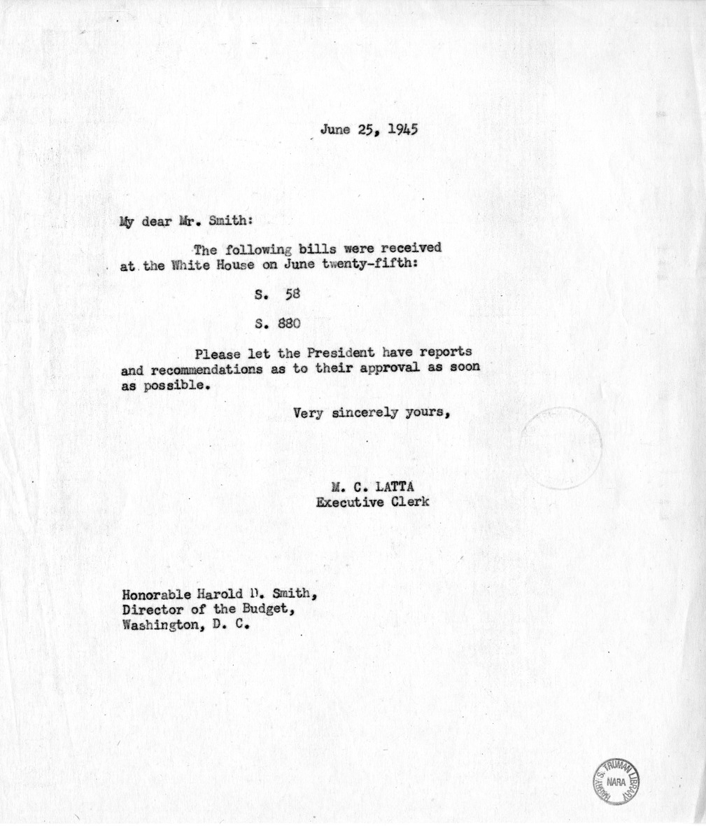 Memorandum from M. C. Latta to Harold D. Smith