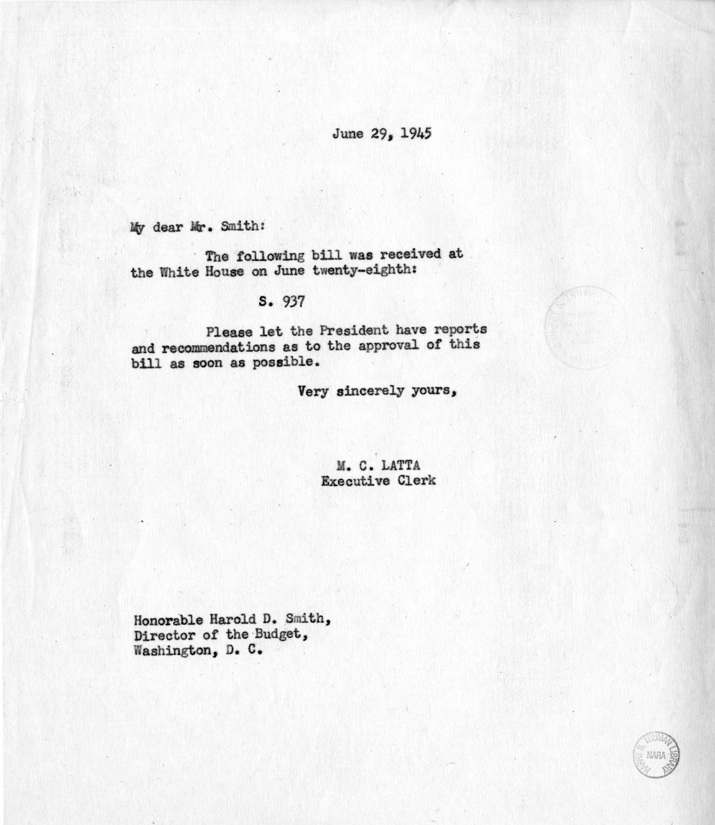 Memorandum from M. C. Latta to Harold D. Smith