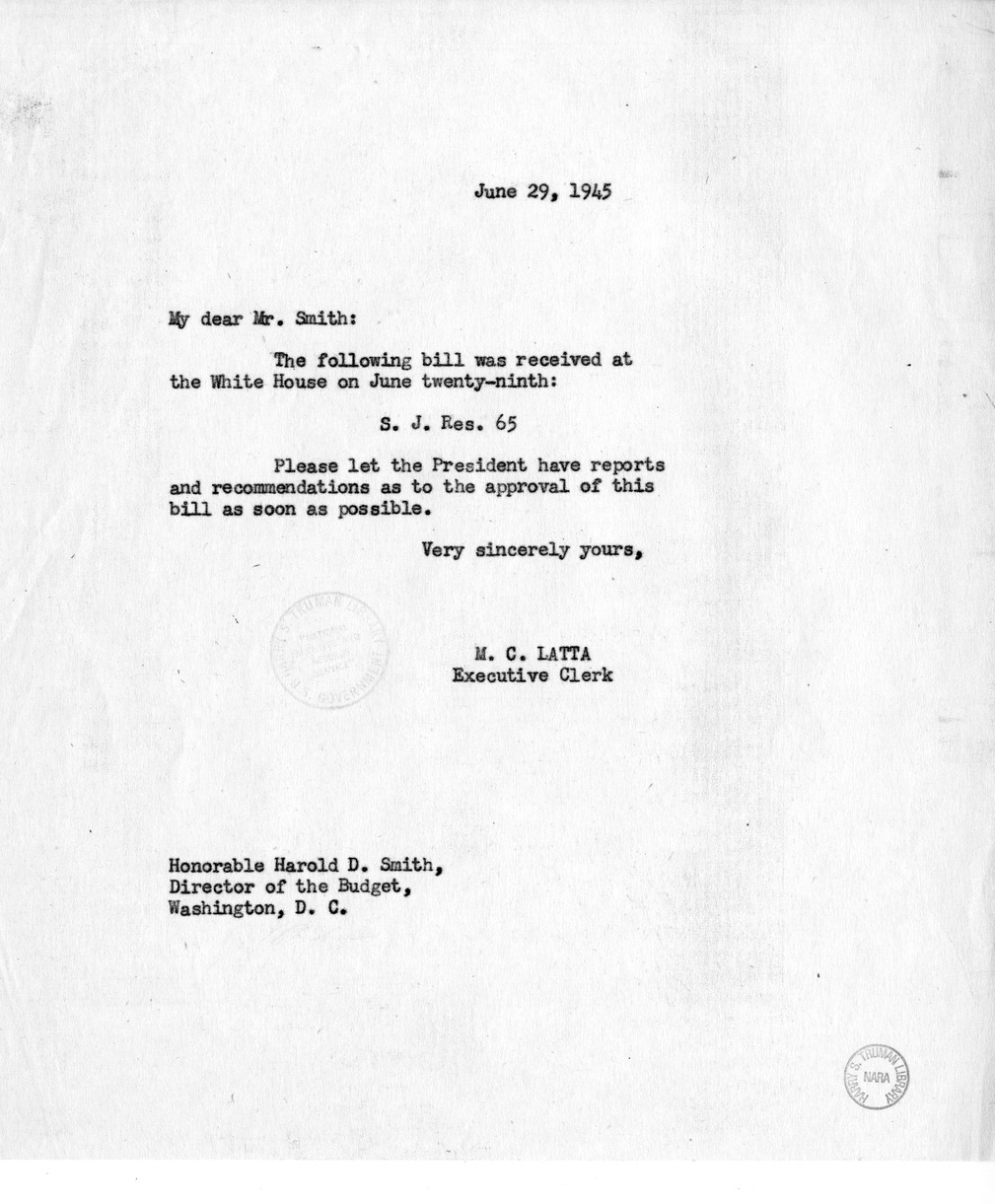 Memorandum from M. C. Latta to Harold D. Smith