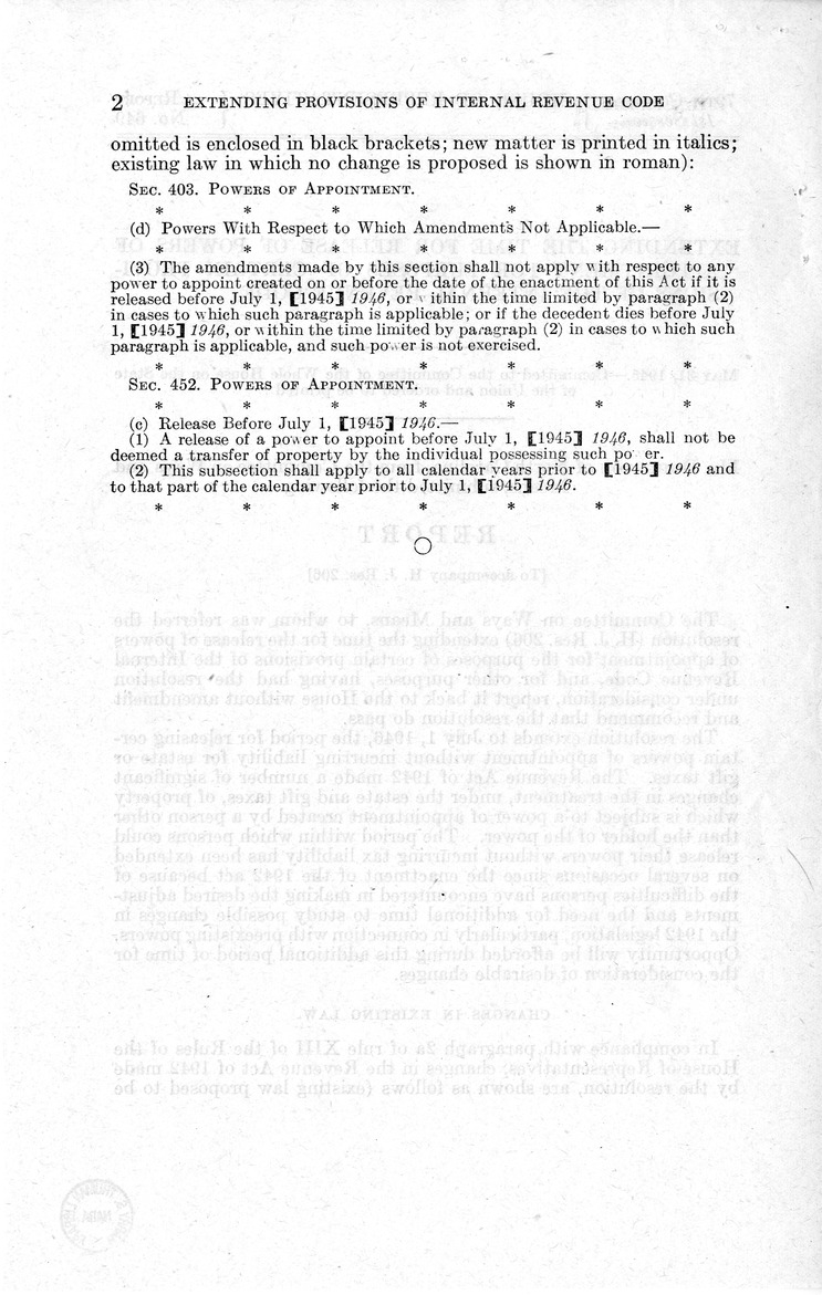 Memorandum from Frederick J. Bailey to M. C. Latta, H.J. Res. 206, Extending the Time for the Release of Powers of Appointment for the Purposes of Certain Provisions Internal Revenue Code, with Attachments