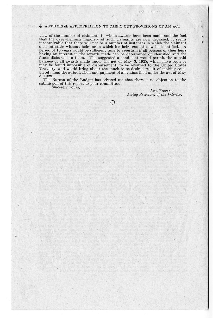 Memorandum from Harold D. Smith to M. C. Latta, H.R. 378, Authorizing an Appropriation to Carry Out the Provisions of the Act of May 3, 1928 (45 Stat. 484), and for Other Purposes, with Attachments