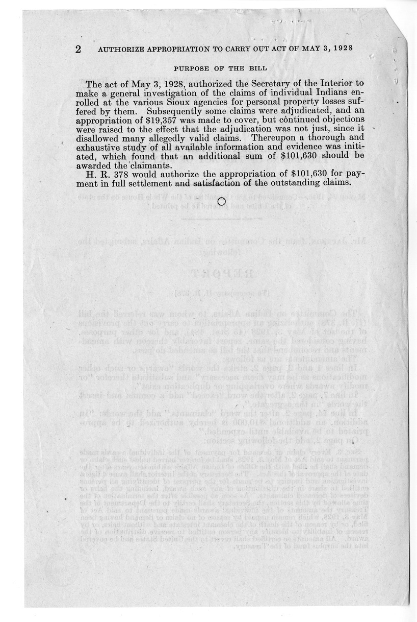 Memorandum from Harold D. Smith to M. C. Latta, H.R. 378, Authorizing an Appropriation to Carry Out the Provisions of the Act of May 3, 1928 (45 Stat. 484), and for Other Purposes, with Attachments