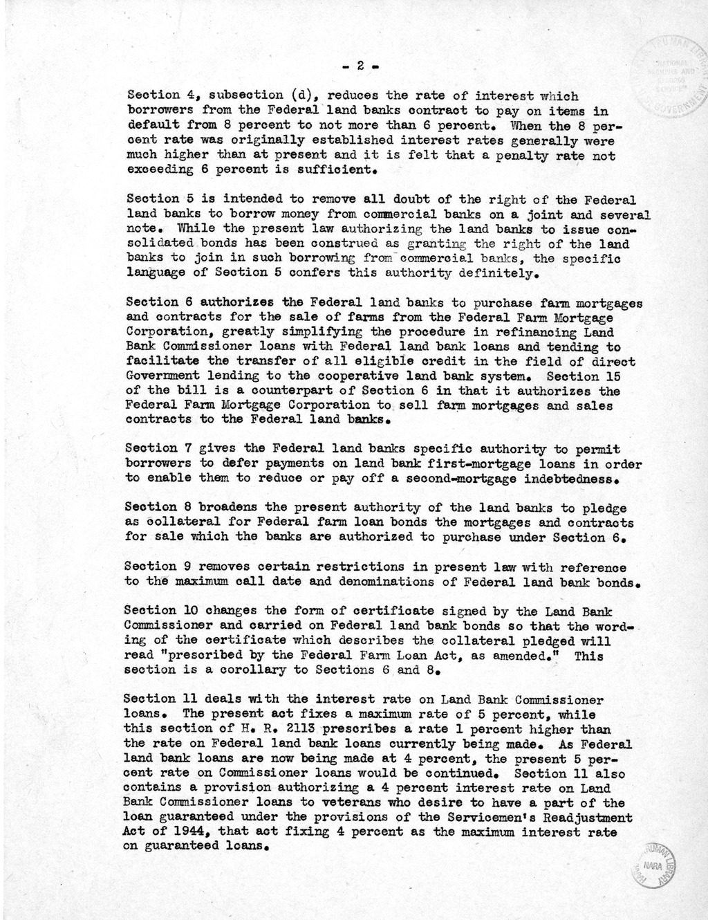 Memorandum from Harold D. Smith to M. C. Latta, H.R. 2113, To Amend the Federal Farm Loan Act, the Emergency Farm Mortgage Act of 1933, The Servicemen's Readjustment Act of 1944, and for Other Purposes, with Attachments