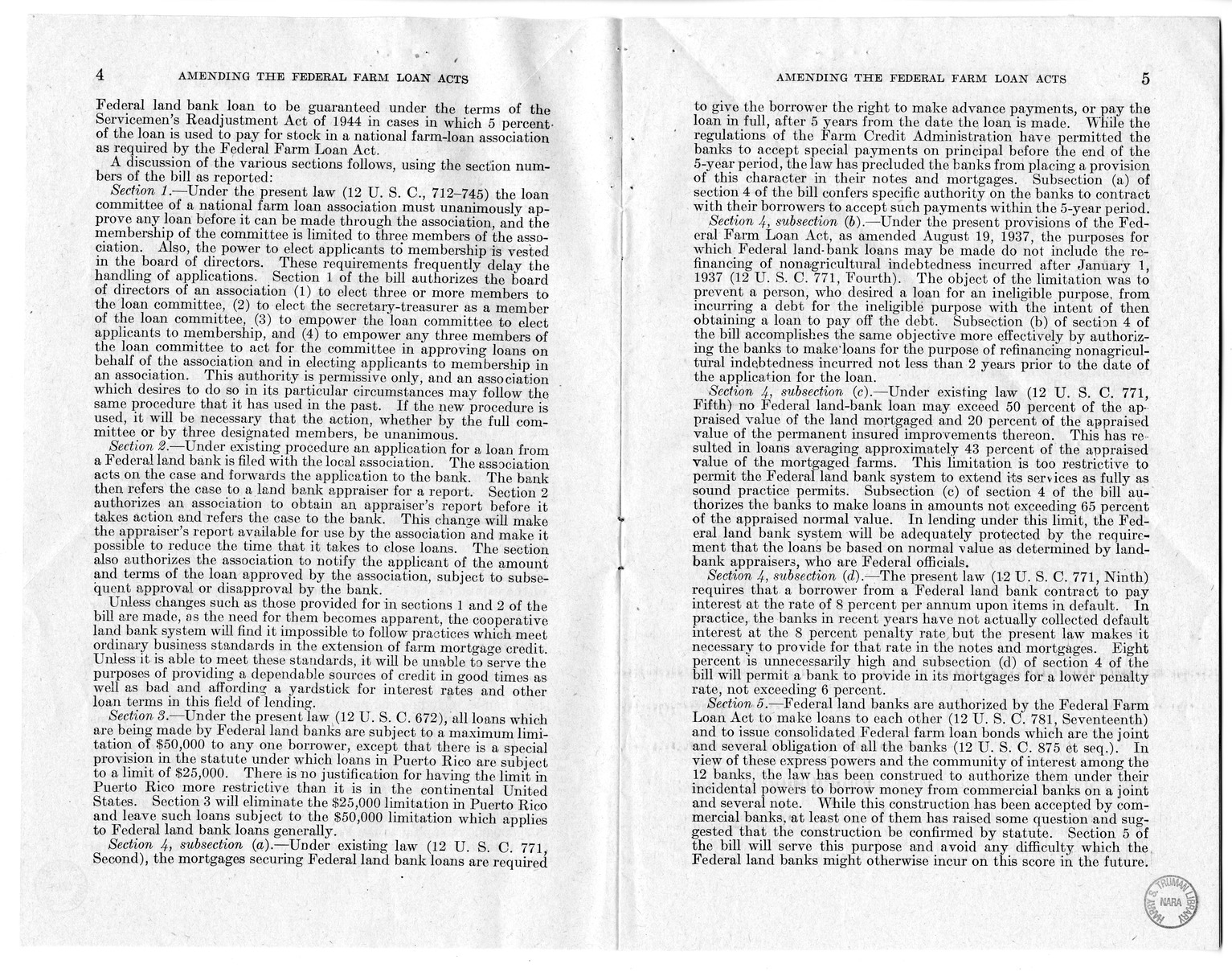 Memorandum from Harold D. Smith to M. C. Latta, H.R. 2113, To Amend the Federal Farm Loan Act, the Emergency Farm Mortgage Act of 1933, The Servicemen's Readjustment Act of 1944, and for Other Purposes, with Attachments