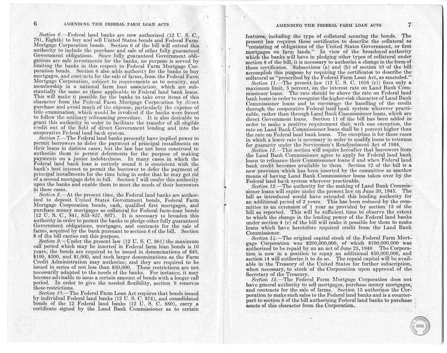 Memorandum from Harold D. Smith to M. C. Latta, H.R. 2113, To Amend the Federal Farm Loan Act, the Emergency Farm Mortgage Act of 1933, The Servicemen's Readjustment Act of 1944, and for Other Purposes, with Attachments