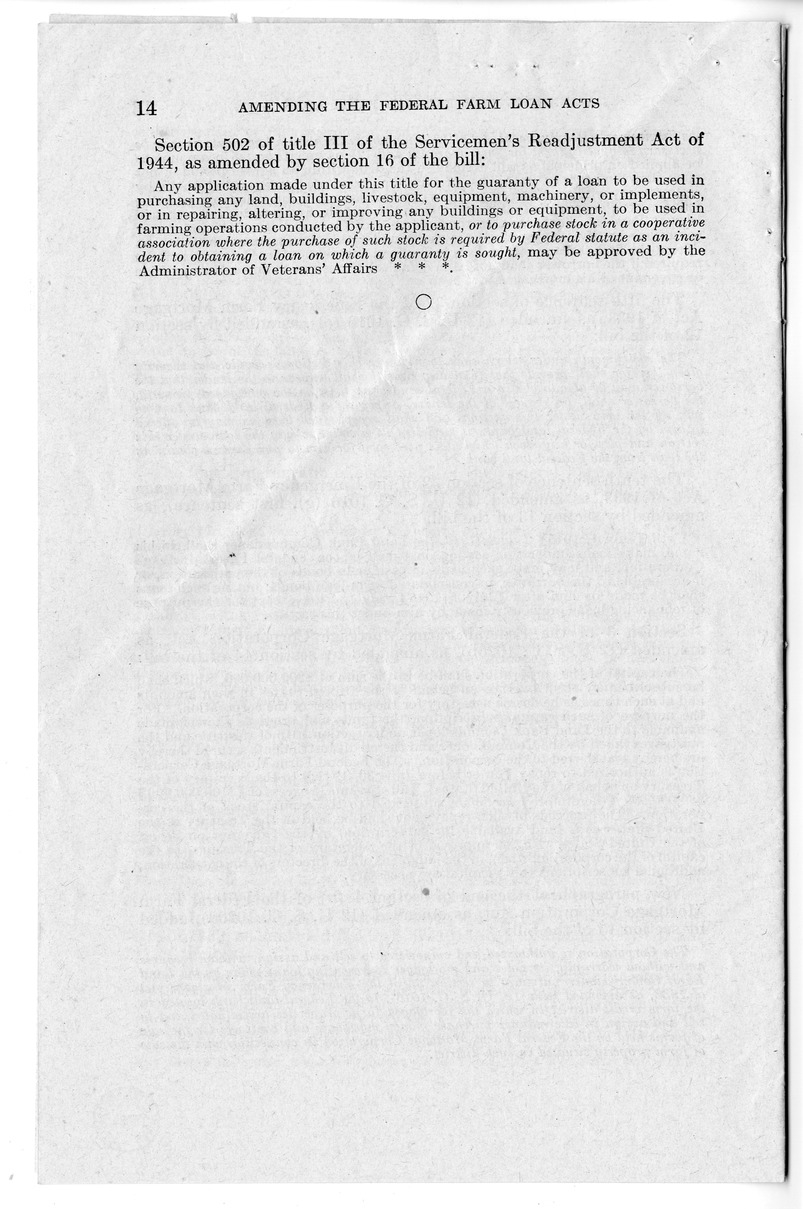 Memorandum from Harold D. Smith to M. C. Latta, H.R. 2113, To Amend the Federal Farm Loan Act, the Emergency Farm Mortgage Act of 1933, The Servicemen's Readjustment Act of 1944, and for Other Purposes, with Attachments