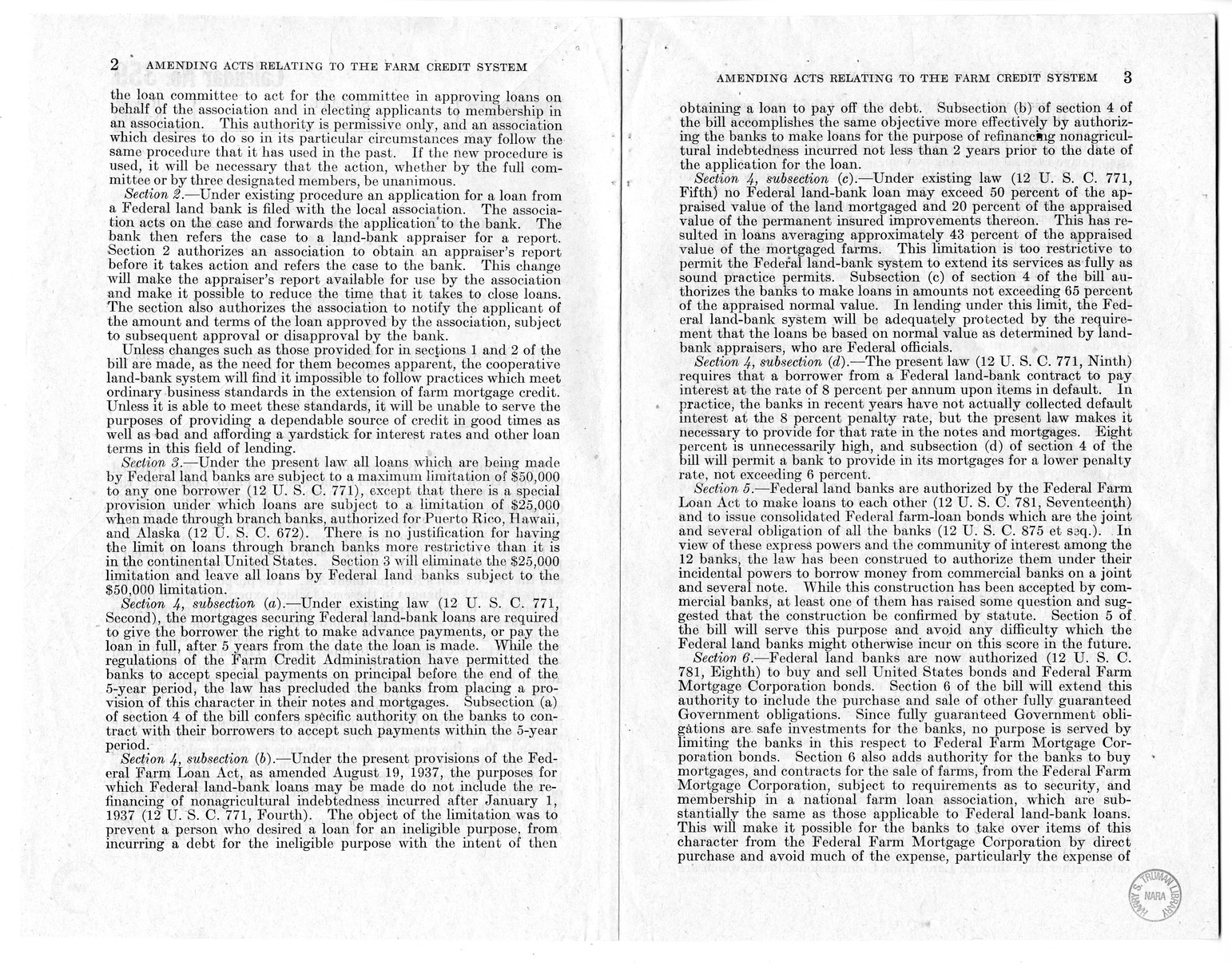 Memorandum from Harold D. Smith to M. C. Latta, H.R. 2113, To Amend the Federal Farm Loan Act, the Emergency Farm Mortgage Act of 1933, The Servicemen's Readjustment Act of 1944, and for Other Purposes, with Attachments