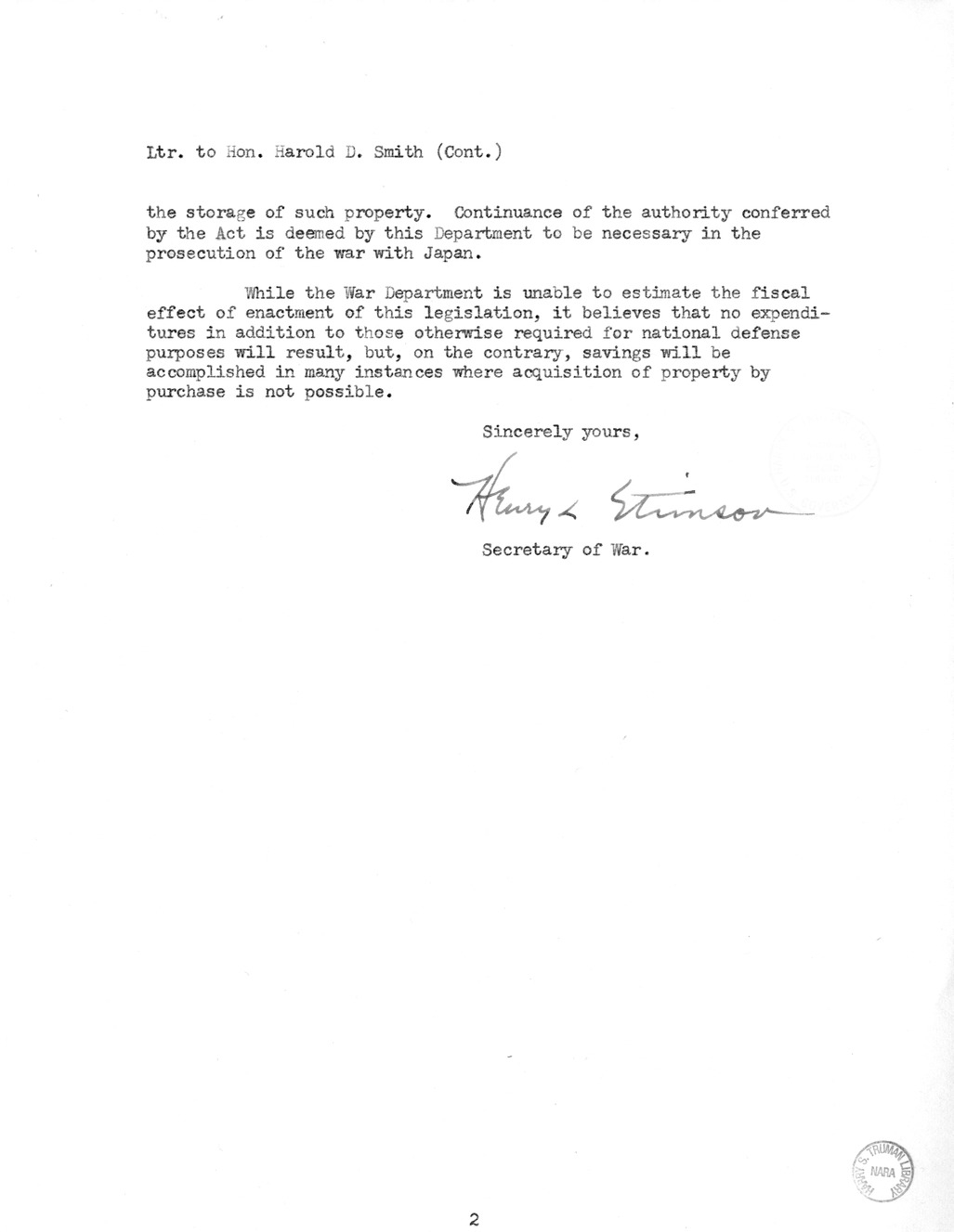 Memorandum from Harold D. Smith to M. C. Latta, H. R. 3232, to Amend an Act to Authorize the President to Requisition Certain Articles and Materials for the Use of the United States, With Attachments