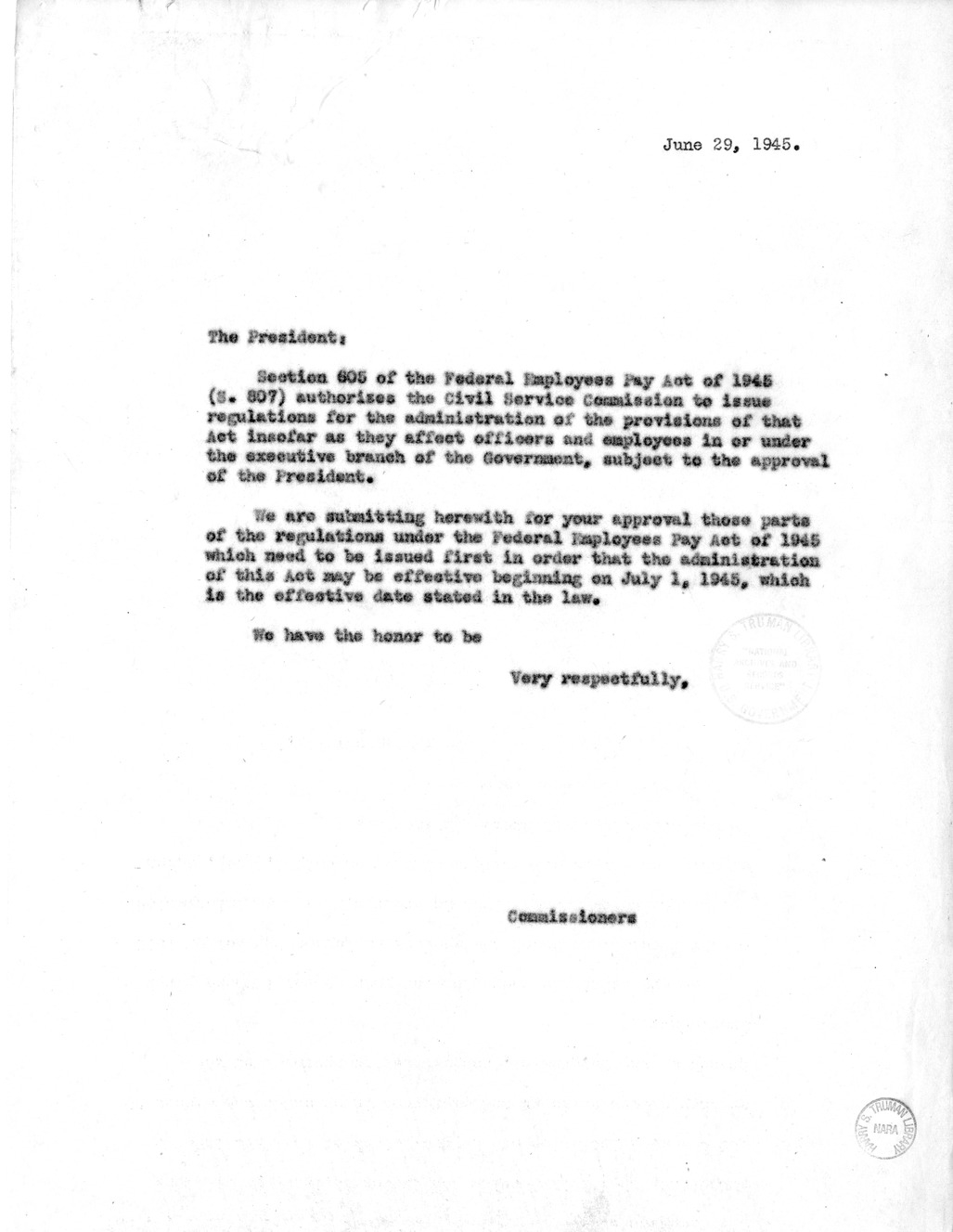 Memorandum from Harold D. Smith to M. C. Latta, S. 807, To Improve Salary and Wage Administration in the Federal Service, and Other Purposes, with Attachments