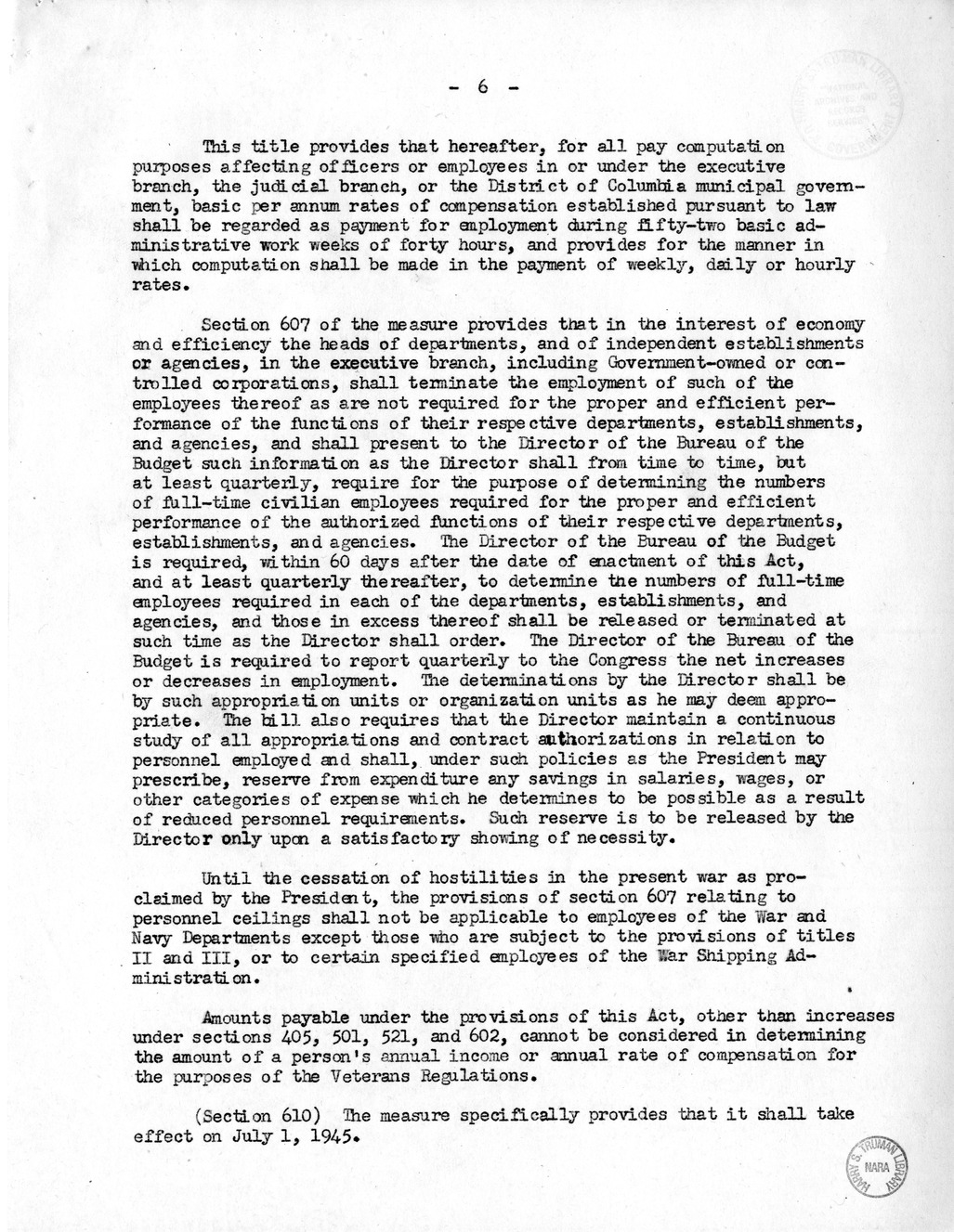 Memorandum from Harold D. Smith to M. C. Latta, S. 807, To Improve Salary and Wage Administration in the Federal Service, and Other Purposes, with Attachments