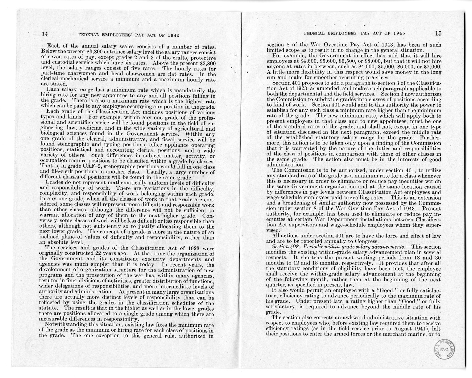 Memorandum from Harold D. Smith to M. C. Latta, S. 807, To Improve Salary and Wage Administration in the Federal Service, and Other Purposes, with Attachments