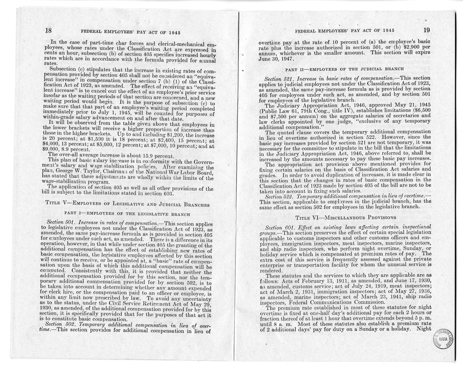 Memorandum from Harold D. Smith to M. C. Latta, S. 807, To Improve Salary and Wage Administration in the Federal Service, and Other Purposes, with Attachments