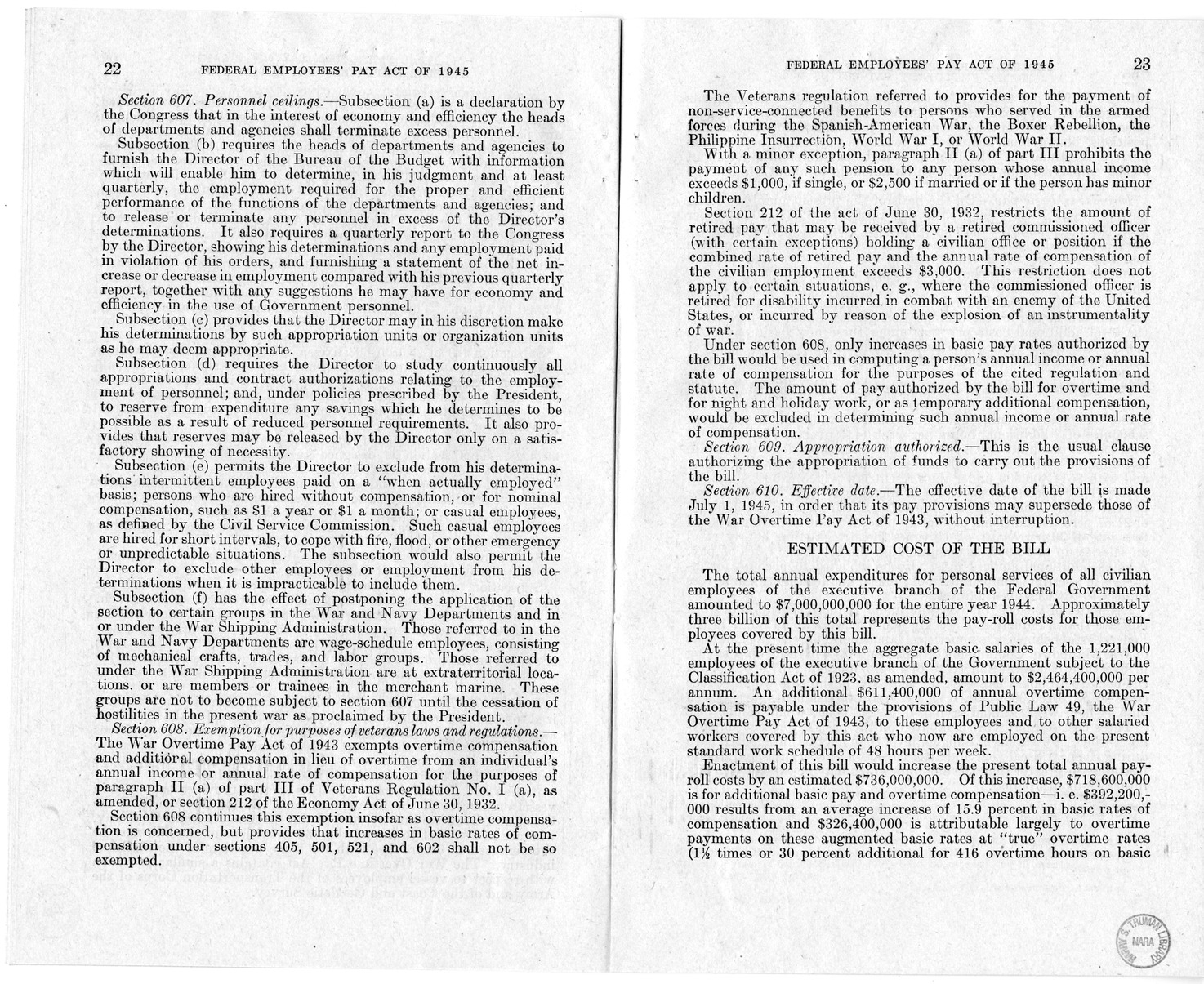 Memorandum from Harold D. Smith to M. C. Latta, S. 807, To Improve Salary and Wage Administration in the Federal Service, and Other Purposes, with Attachments