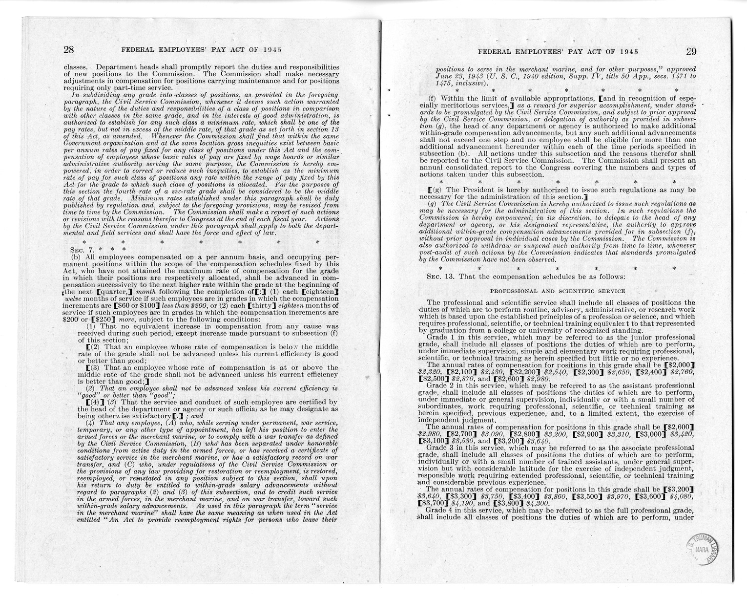 Memorandum from Harold D. Smith to M. C. Latta, S. 807, To Improve Salary and Wage Administration in the Federal Service, and Other Purposes, with Attachments