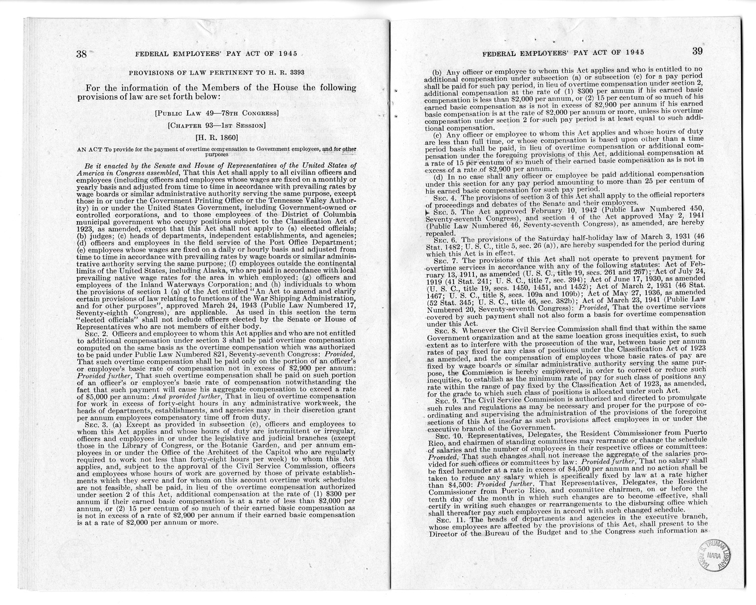 Memorandum from Harold D. Smith to M. C. Latta, S. 807, To Improve Salary and Wage Administration in the Federal Service, and Other Purposes, with Attachments