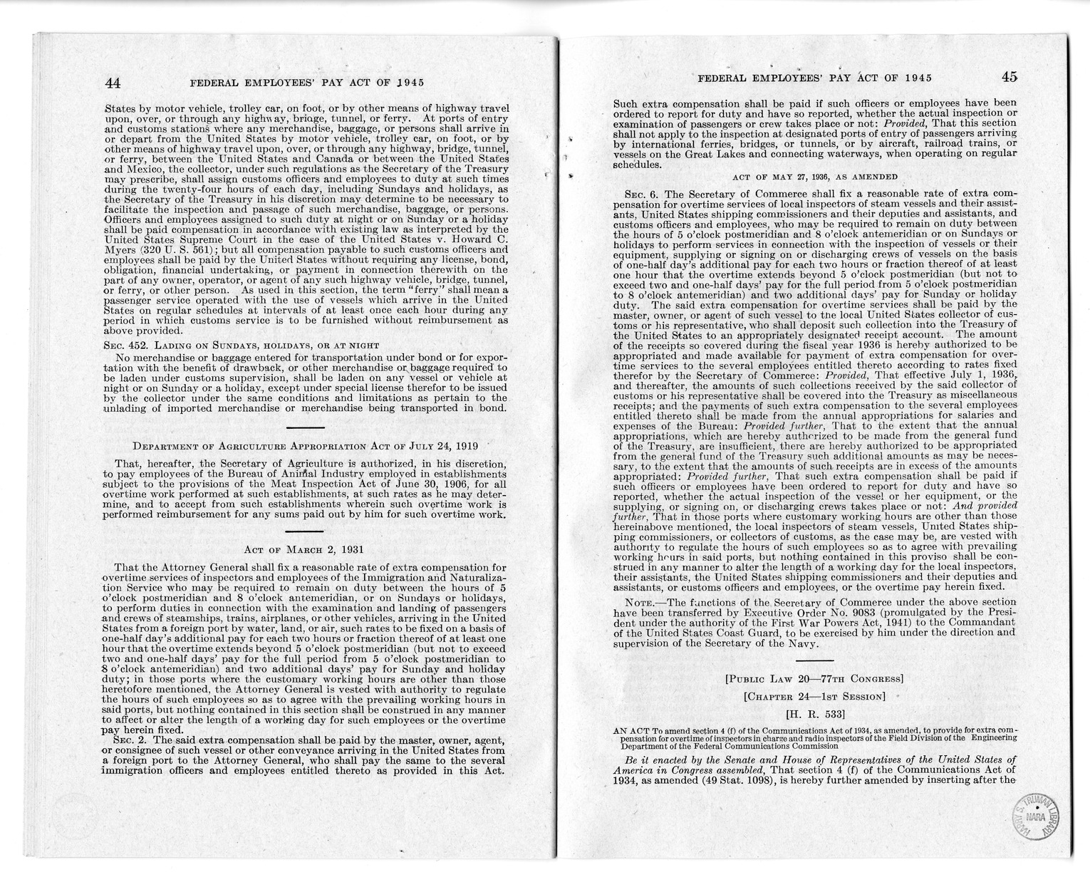 Memorandum from Harold D. Smith to M. C. Latta, S. 807, To Improve Salary and Wage Administration in the Federal Service, and Other Purposes, with Attachments