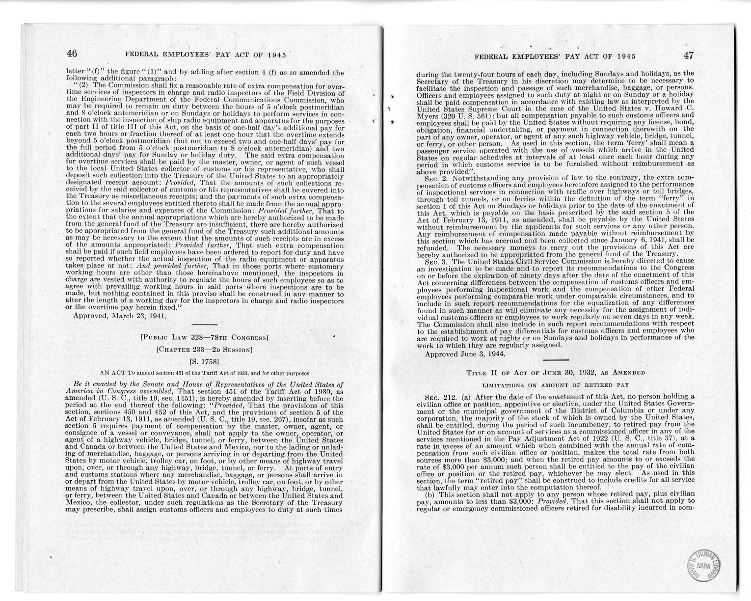 Memorandum from Harold D. Smith to M. C. Latta, S. 807, To Improve Salary and Wage Administration in the Federal Service, and Other Purposes, with Attachments