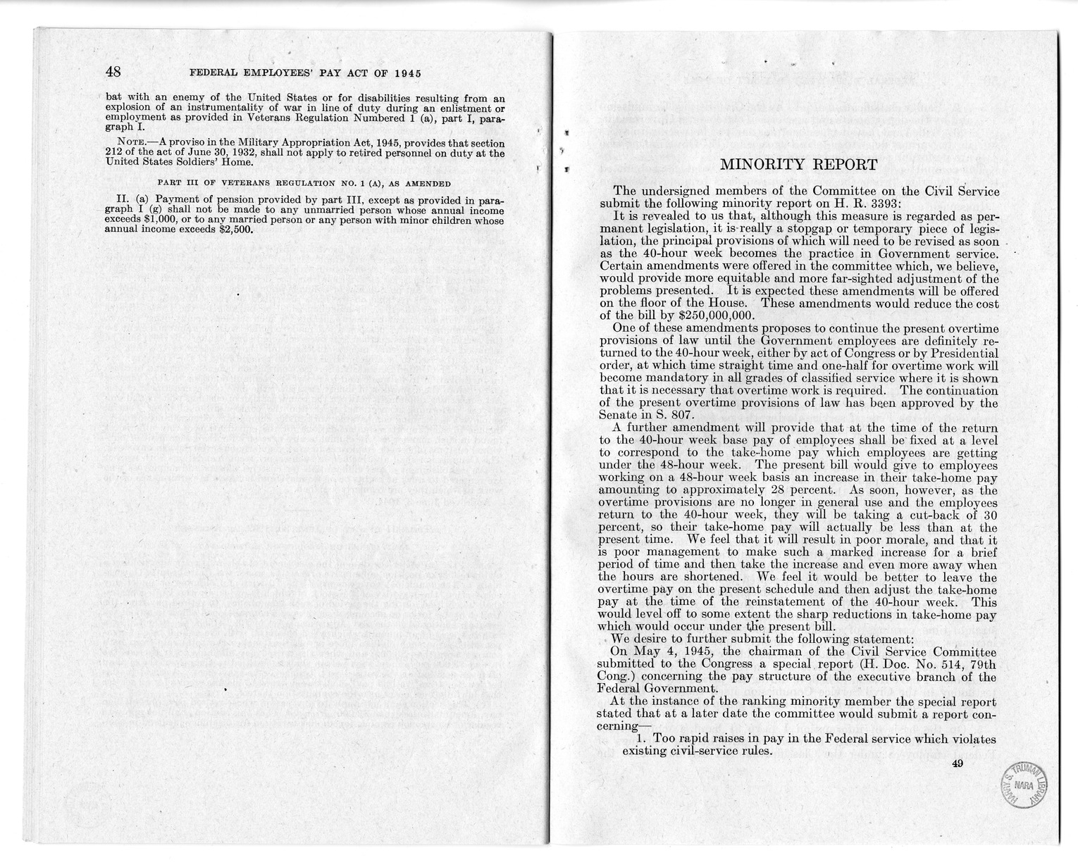 Memorandum from Harold D. Smith to M. C. Latta, S. 807, To Improve Salary and Wage Administration in the Federal Service, and Other Purposes, with Attachments