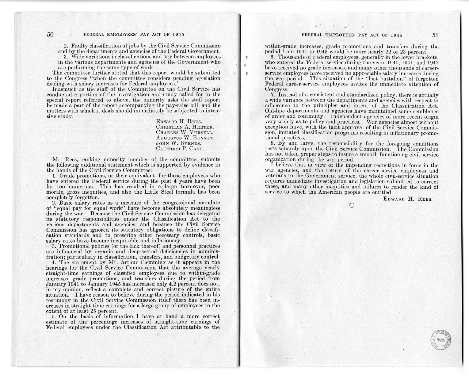 Memorandum from Harold D. Smith to M. C. Latta, S. 807, To Improve Salary and Wage Administration in the Federal Service, and Other Purposes, with Attachments