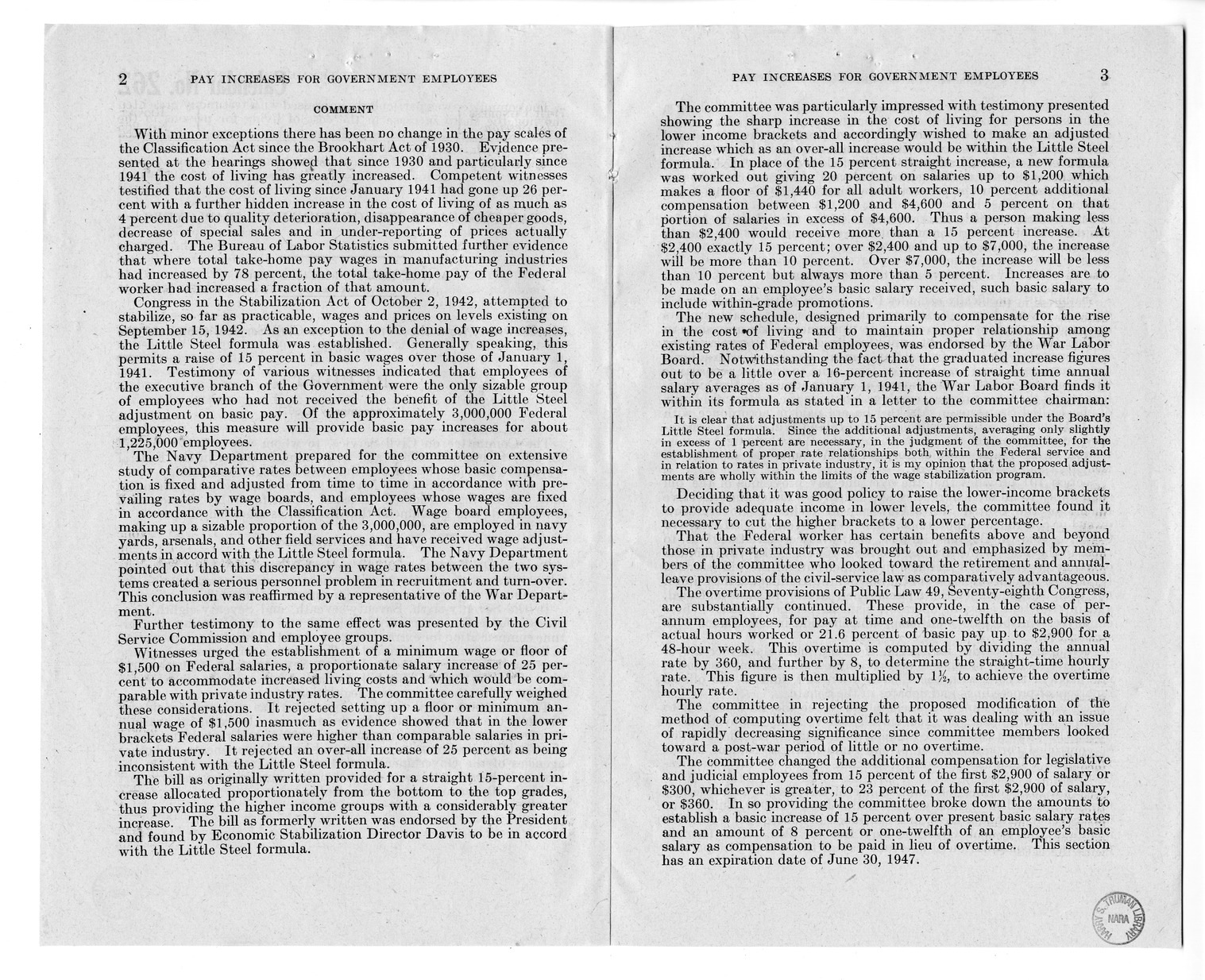 Memorandum from Harold D. Smith to M. C. Latta, S. 807, To Improve Salary and Wage Administration in the Federal Service, and Other Purposes, with Attachments