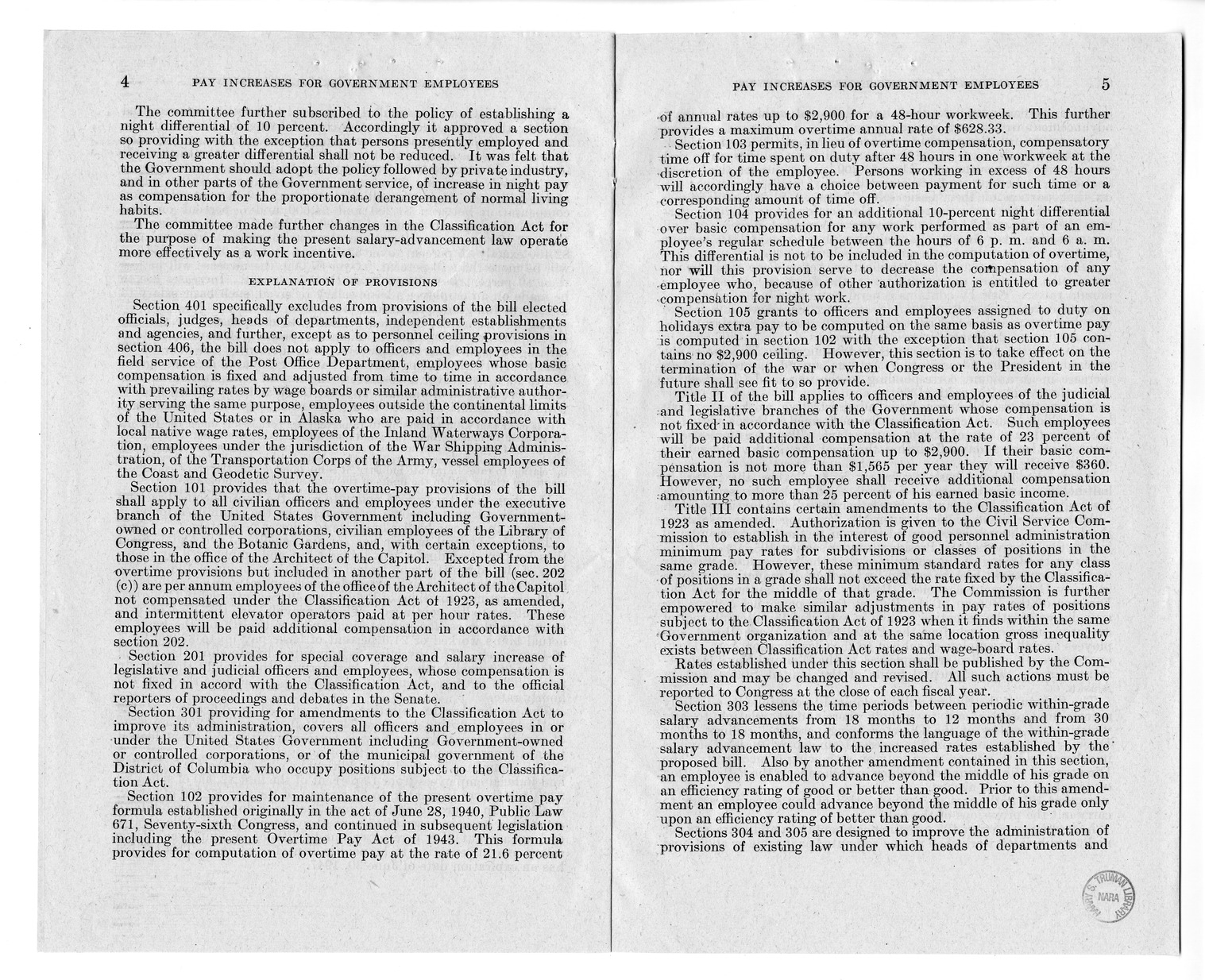 Memorandum from Harold D. Smith to M. C. Latta, S. 807, To Improve Salary and Wage Administration in the Federal Service, and Other Purposes, with Attachments