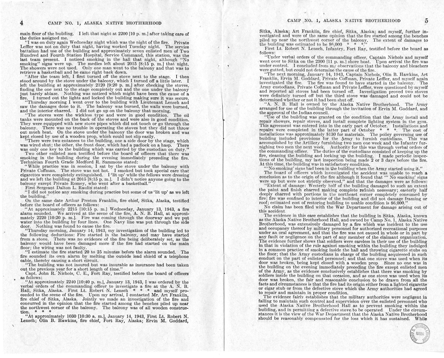 Memorandum from Frederick J. Bailey to M. C. Latta, H.R. 802, For the Relief of Camp Numbered 1, Alaska Native Brotherhood, Sitka, Alaska, with Attachments