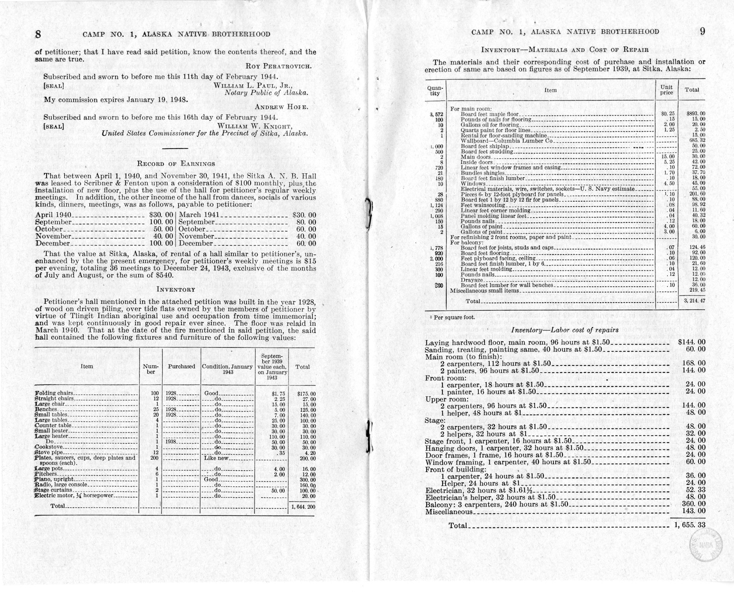 Memorandum from Frederick J. Bailey to M. C. Latta, H.R. 802, For the Relief of Camp Numbered 1, Alaska Native Brotherhood, Sitka, Alaska, with Attachments