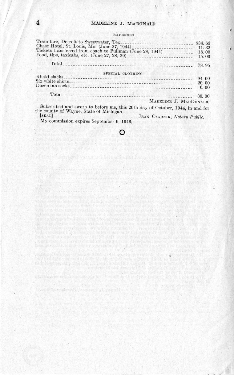 Memorandum from Frederick Bailey to M. C. Latta, H.R. 892, for the Relief of Madeline J. MacDonald, with Attachments